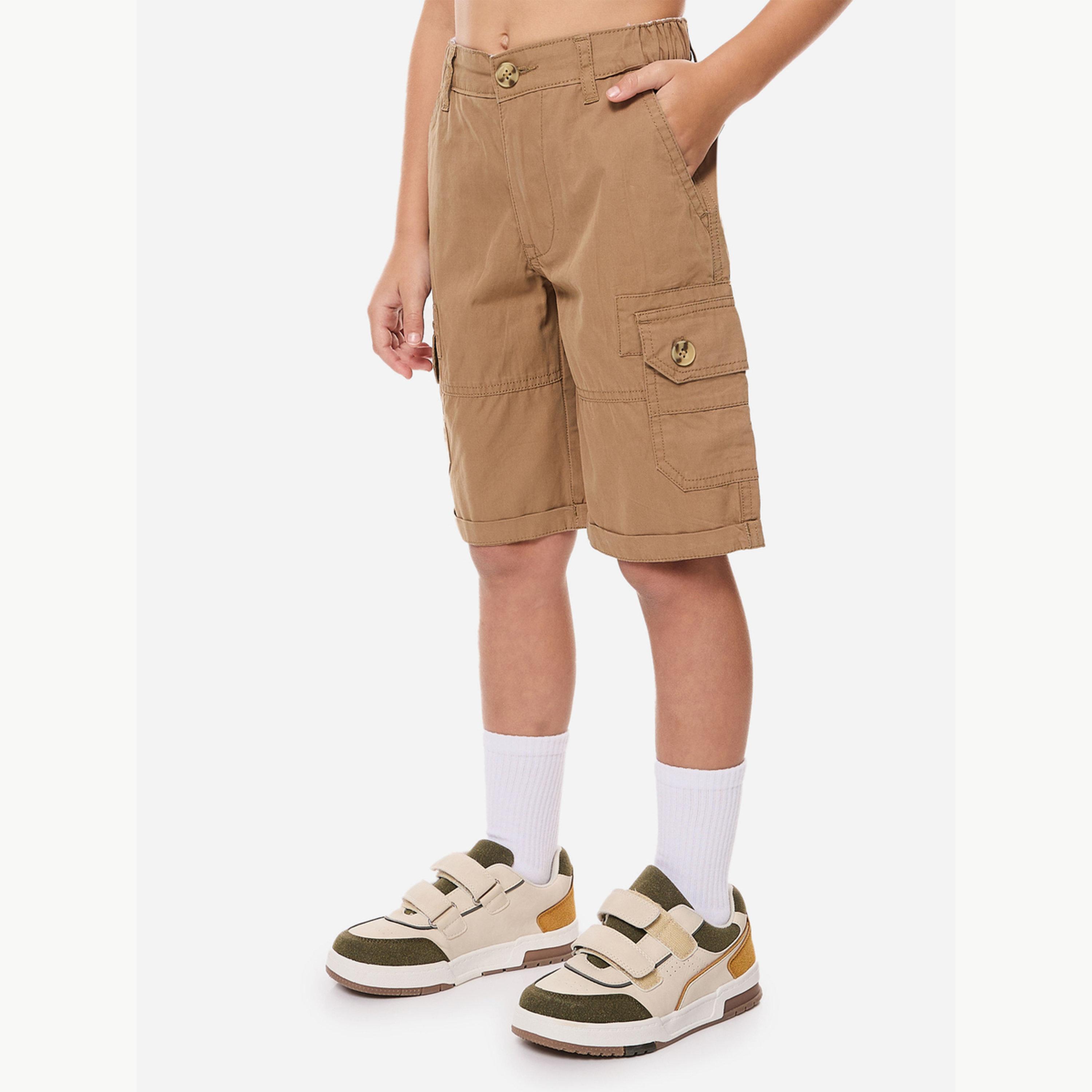 Victor and Jane X Styli Boys Brown Solid Cargo Shorts with Belt Loops-boys-clothing-bottoms-shorts-image-3