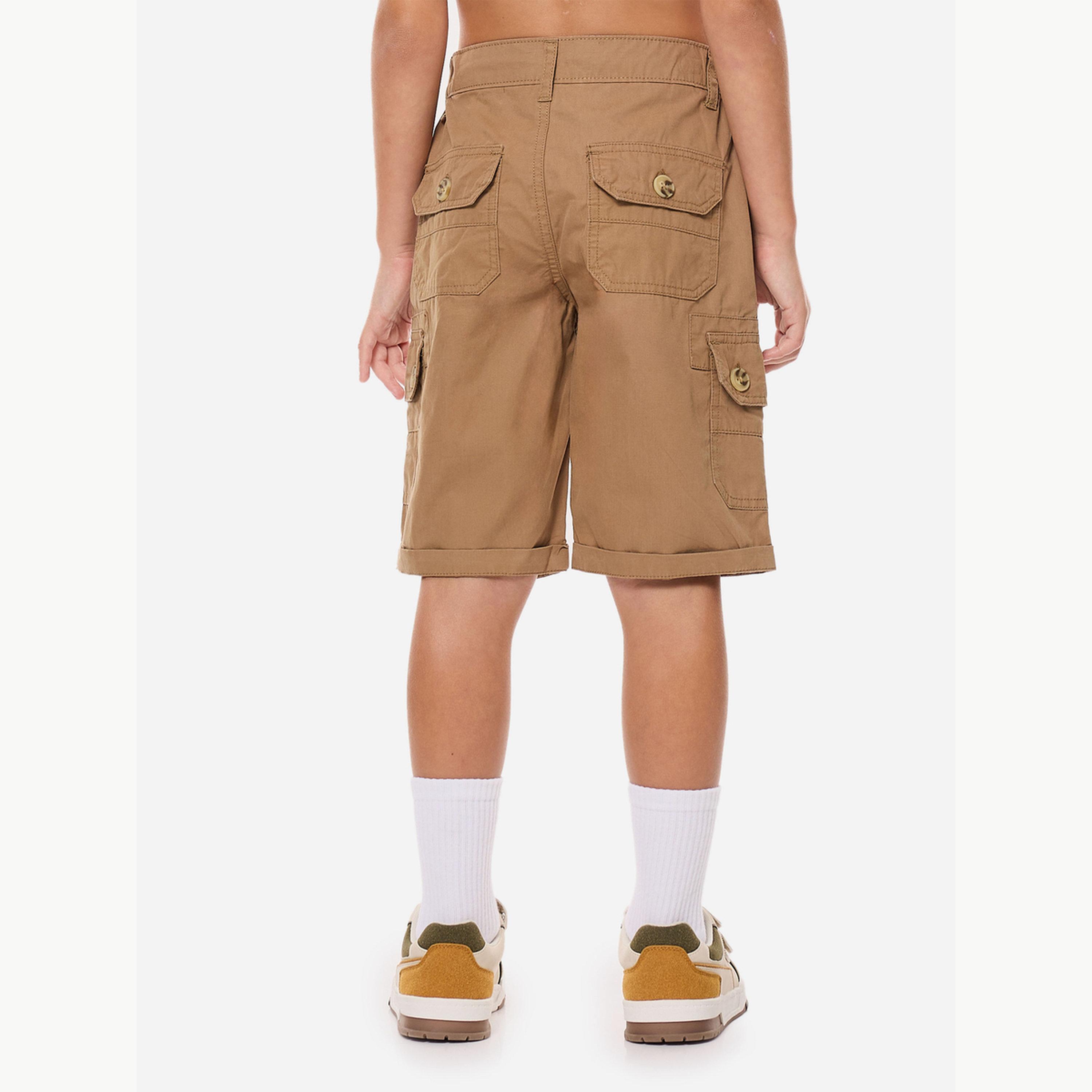 شورت كارجو سادة مع فتحات حزام-boys-clothing-bottoms-shorts-image-4