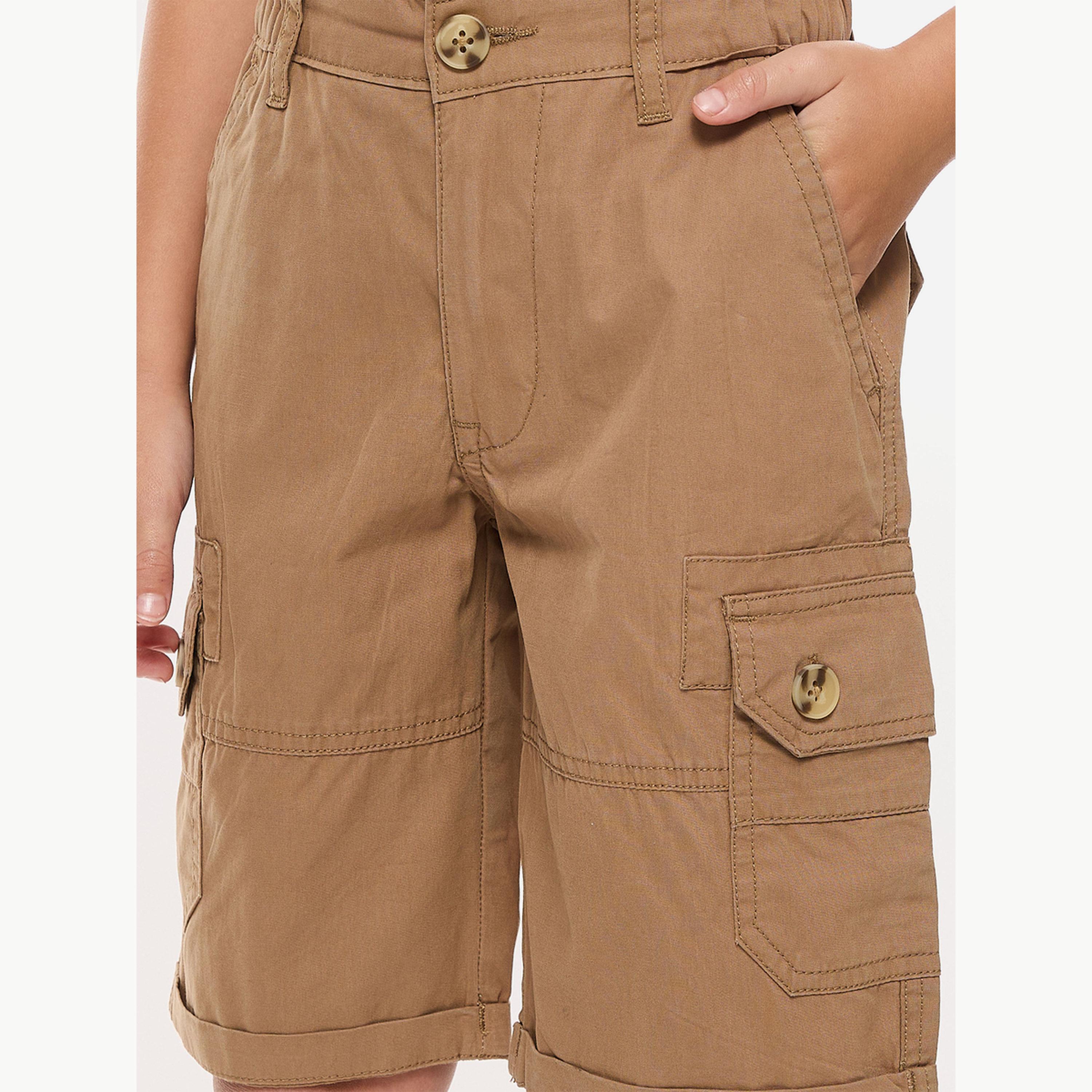 شورت كارجو سادة مع فتحات حزام-boys-clothing-bottoms-shorts-image-5