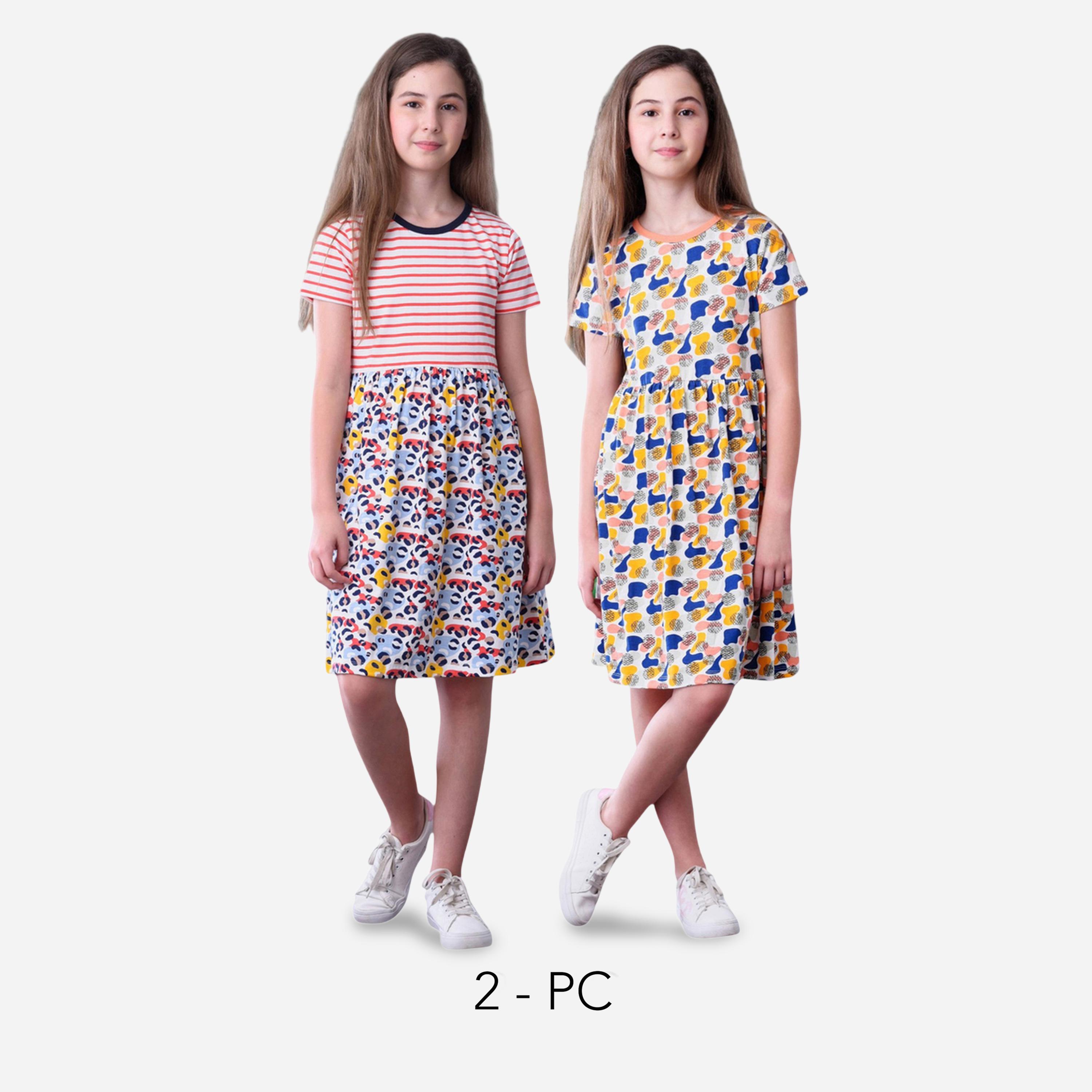 Victor and Jane X Styli Pack of 2 - All-Over Printed Short Sleeve A-Line Dress-girls-clothing-dressesandjumpsuits-image-1