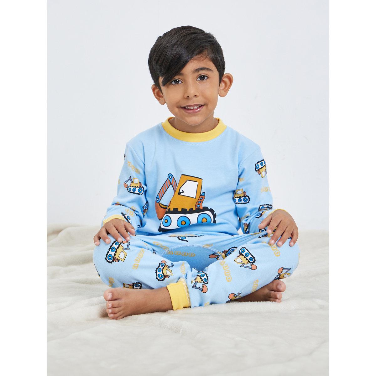 Styli Boys Blue Tractor Print Top and Pyjama Set-boys-clothing-nightwear-image-1