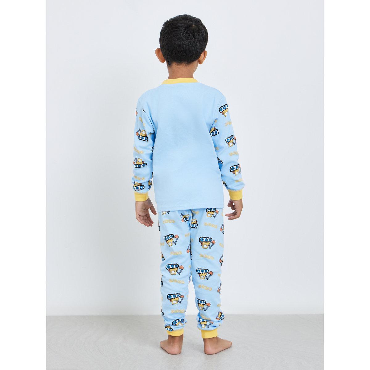 Styli Boys Blue Tractor Print Top and Pyjama Set-boys-clothing-nightwear-image-6