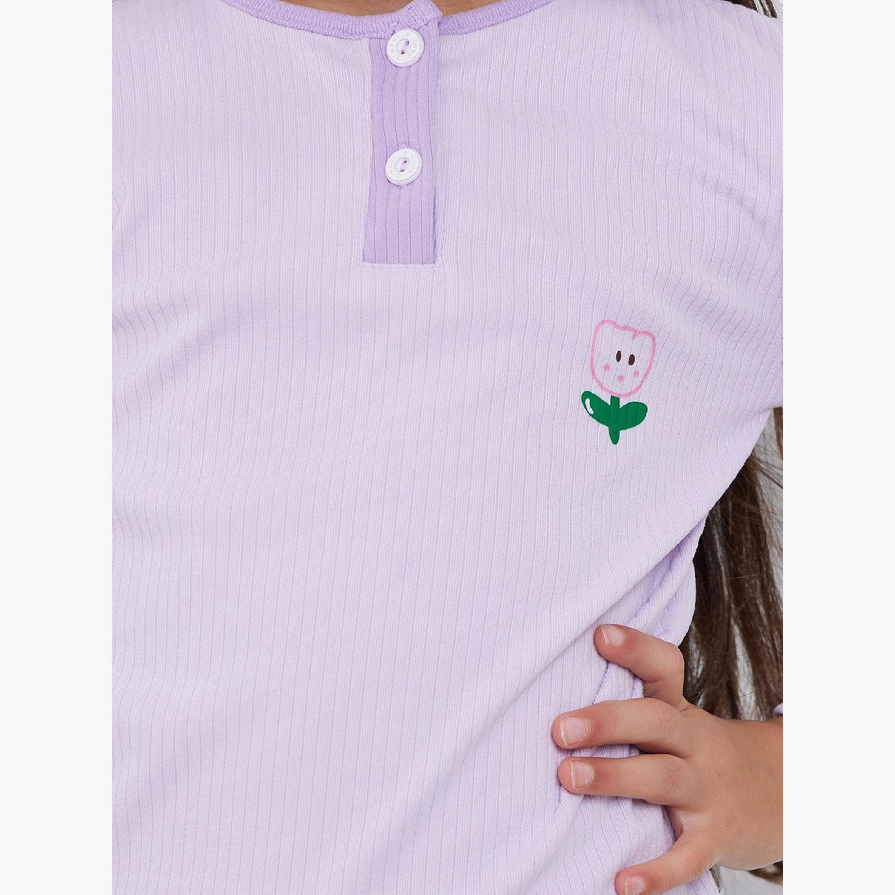 Styli Girls Lilac Cherry Print T-Shirt and Leggings Set-girls-clothing-nightwear-image-3