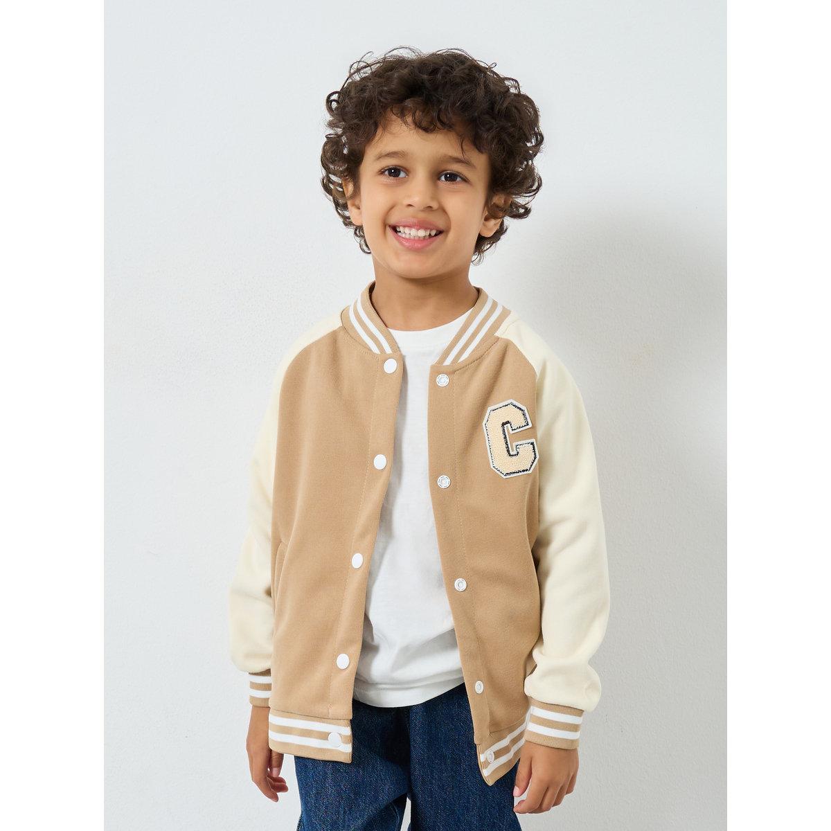 Styli Boys Beige Color Block Bomber Jacket-boys-clothing-jacketsandcoats-image-1