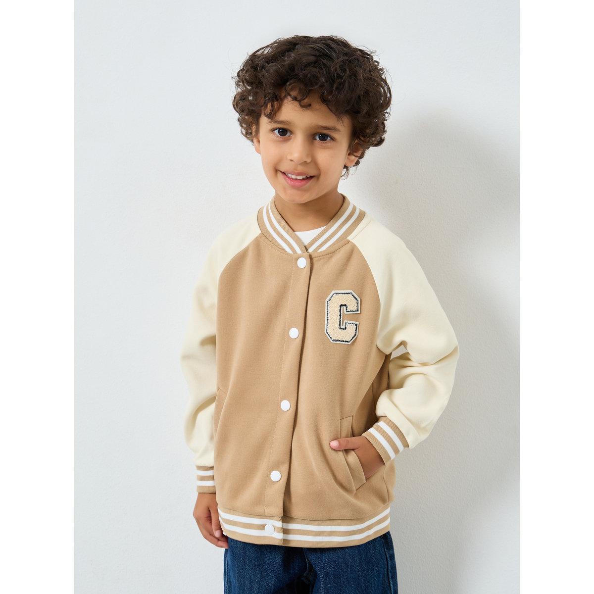 Styli Boys Beige Color Block Bomber Jacket-boys-clothing-jacketsandcoats-image-2