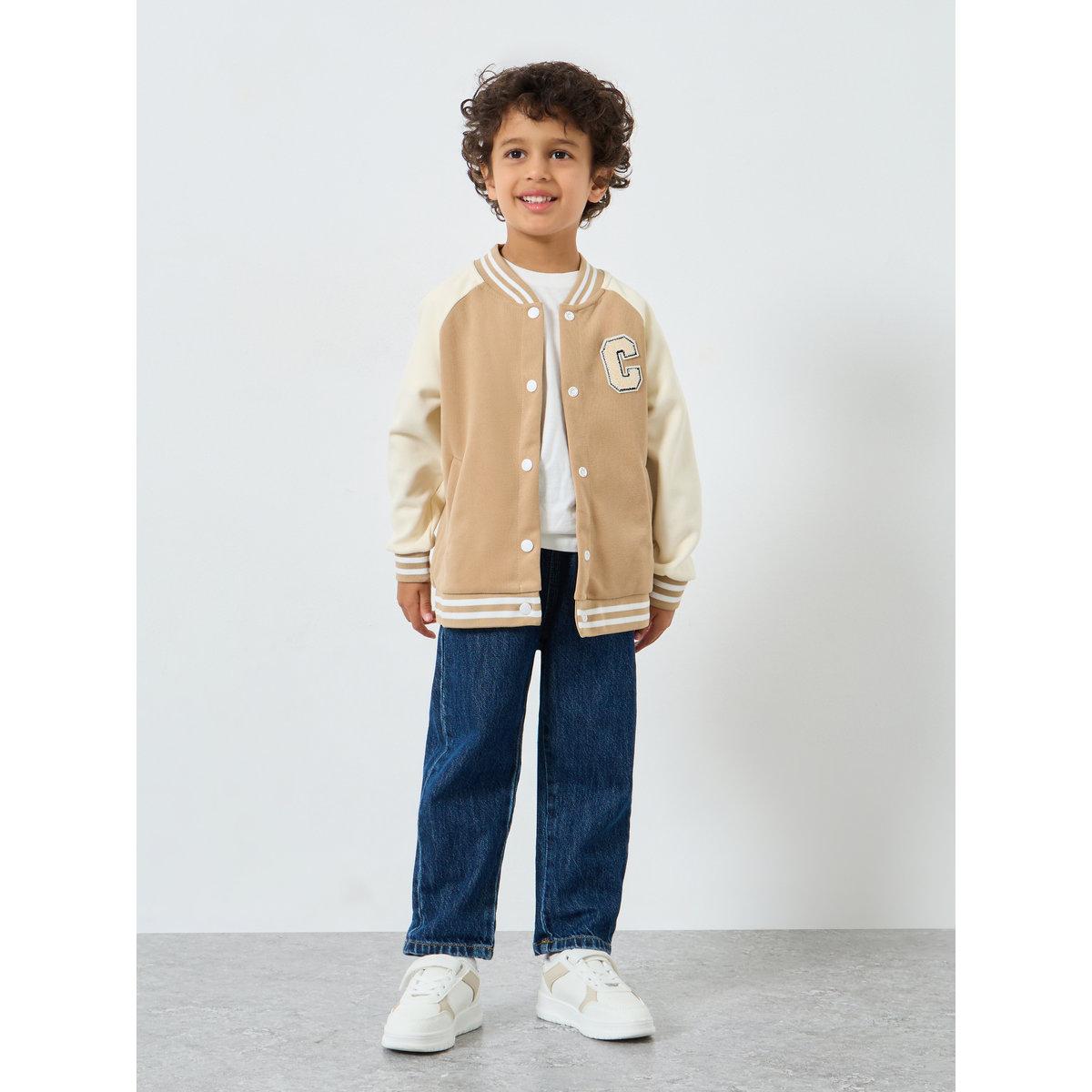 Styli Boys Beige Color Block Bomber Jacket-boys-clothing-jacketsandcoats-image-3