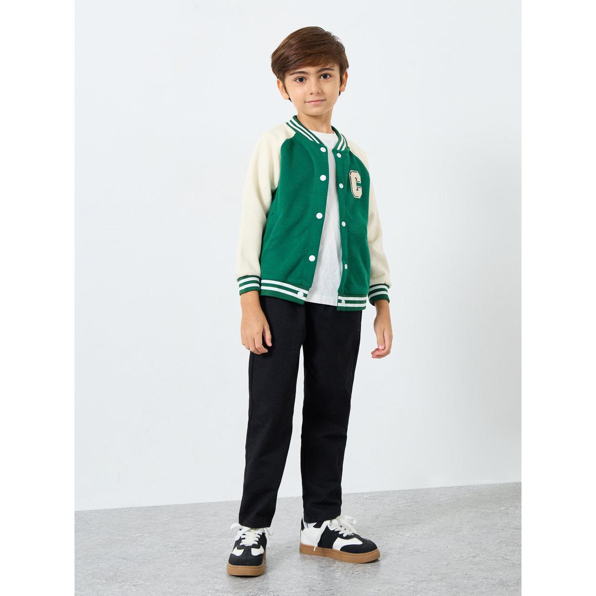 Styli Boys Green Color Block Bomber Jacket-boys-clothing-jacketsandcoats-image-2