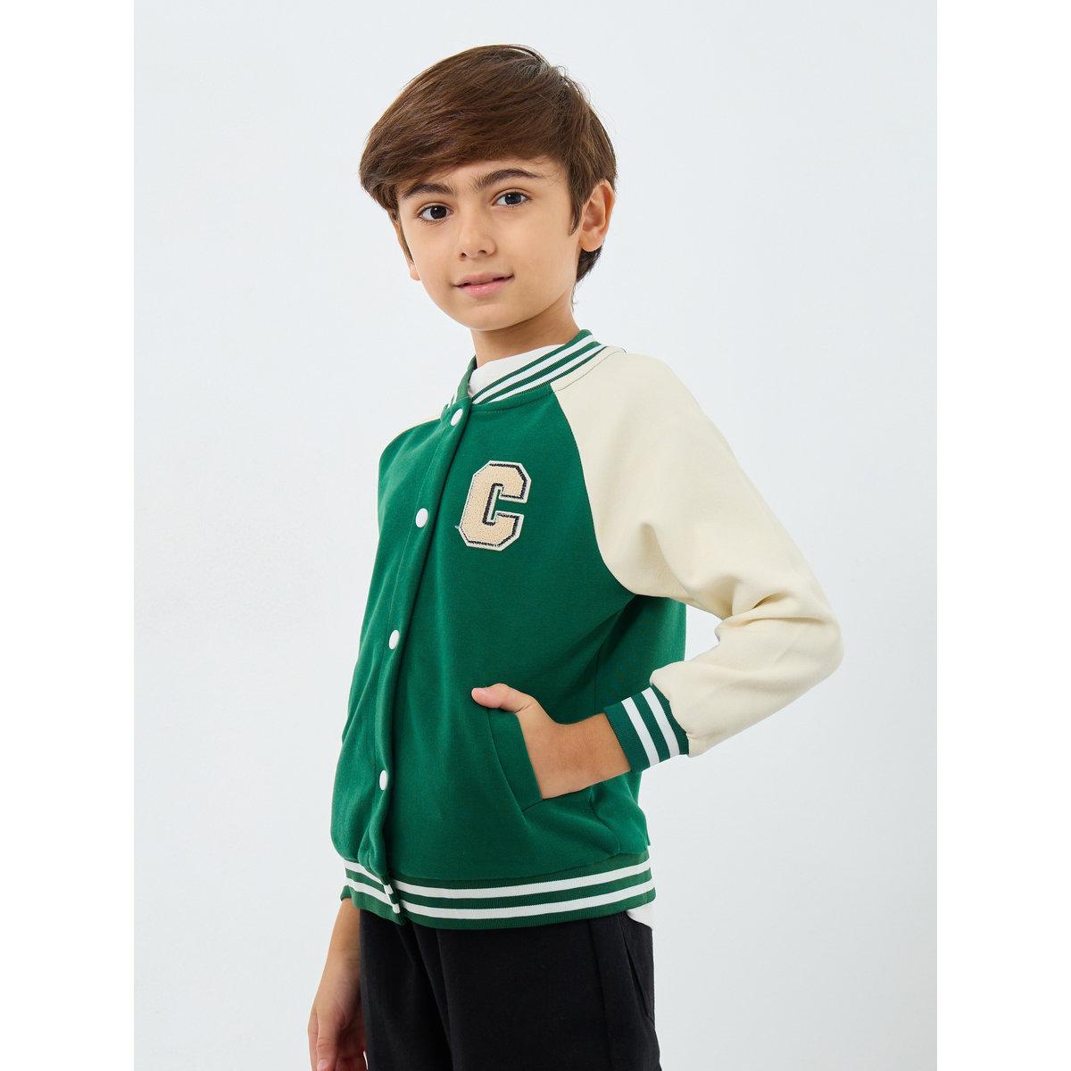 Styli Boys Green Color Block Bomber Jacket-boys-clothing-jacketsandcoats-image-3