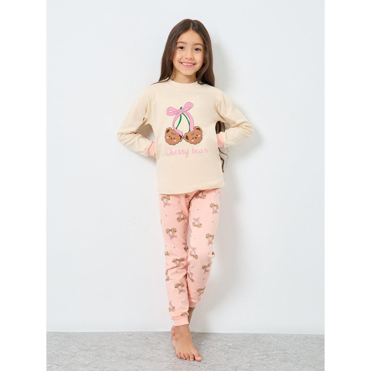 Styli Girls Bear Graphic T-Shirt and Pyjama Set-girls-clothing-nightwear-image-1