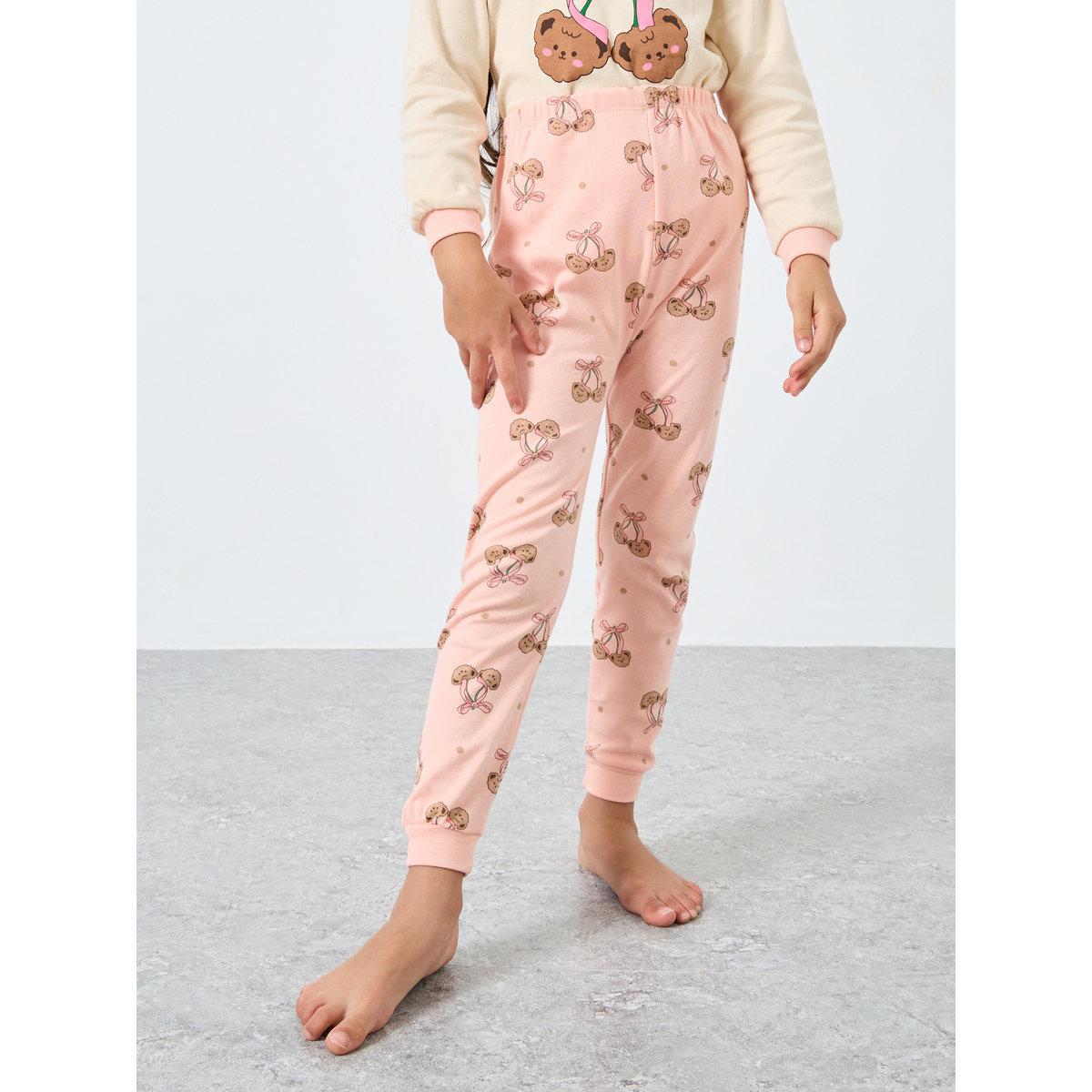 Styli Girls Bear Graphic T-Shirt and Pyjama Set-girls-clothing-nightwear-image-5