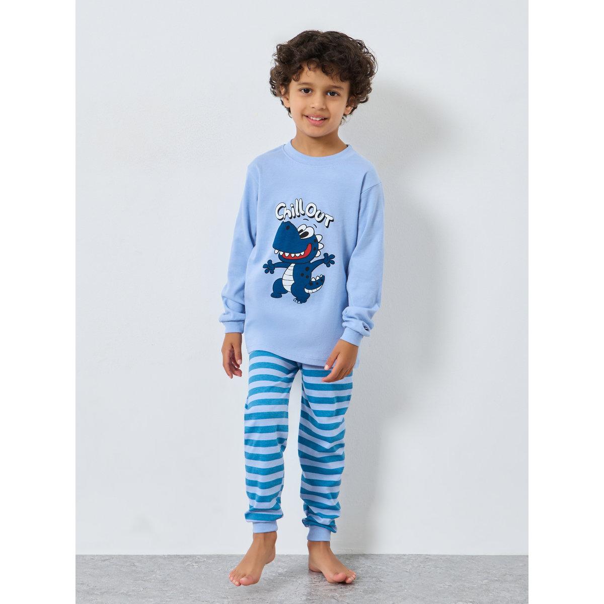Styli Boy Blue Dinosaur Graphic T-Shirt and Pyjama Set-boys-clothing-nightwear-image-1