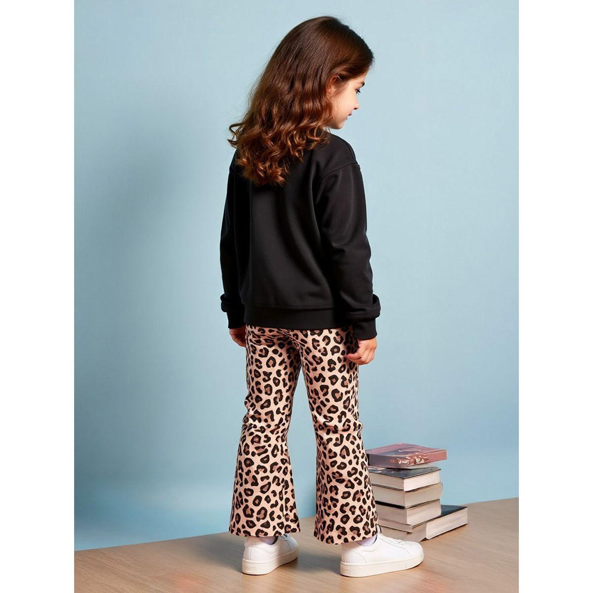 تيك تو - طقم سويت شيرت للبنات بطبعة غرافيكية جلد النمر مع بنطال-girls-clothing-setsandcoords-image-2