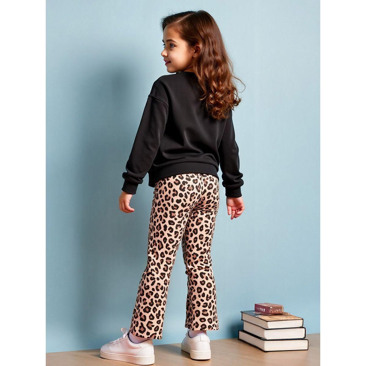 تيك تو - طقم سويت شيرت للبنات بطبعة غرافيكية جلد النمر مع بنطال-girls-clothing-setsandcoords-image-3