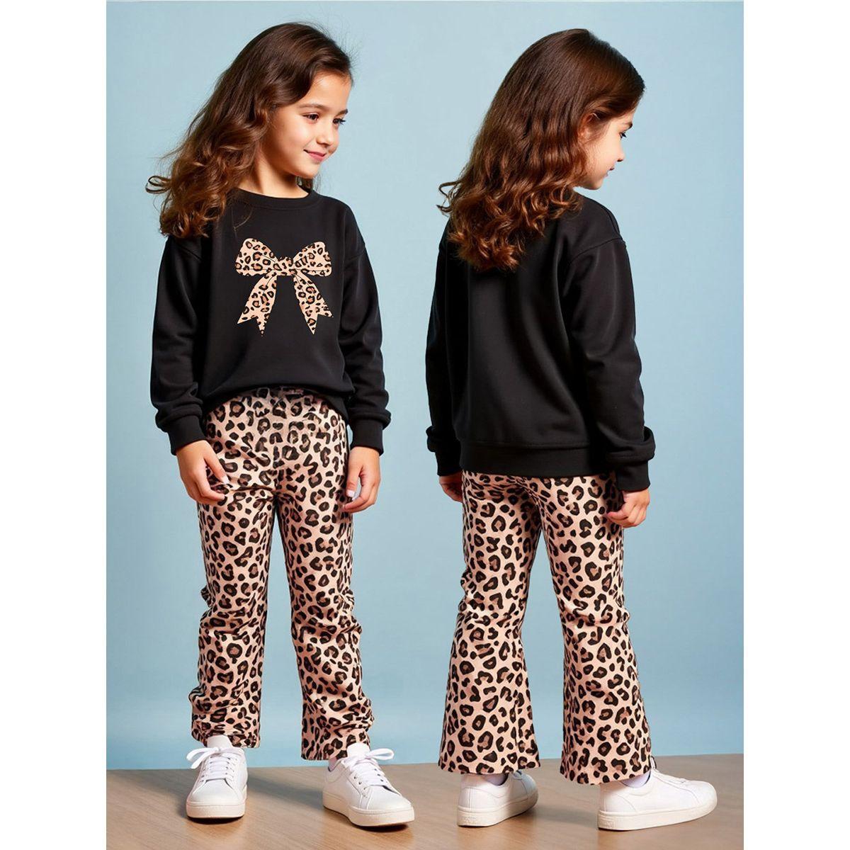 تيك تو - طقم سويت شيرت للبنات بطبعة غرافيكية جلد النمر مع بنطال-girls-clothing-setsandcoords-image-6