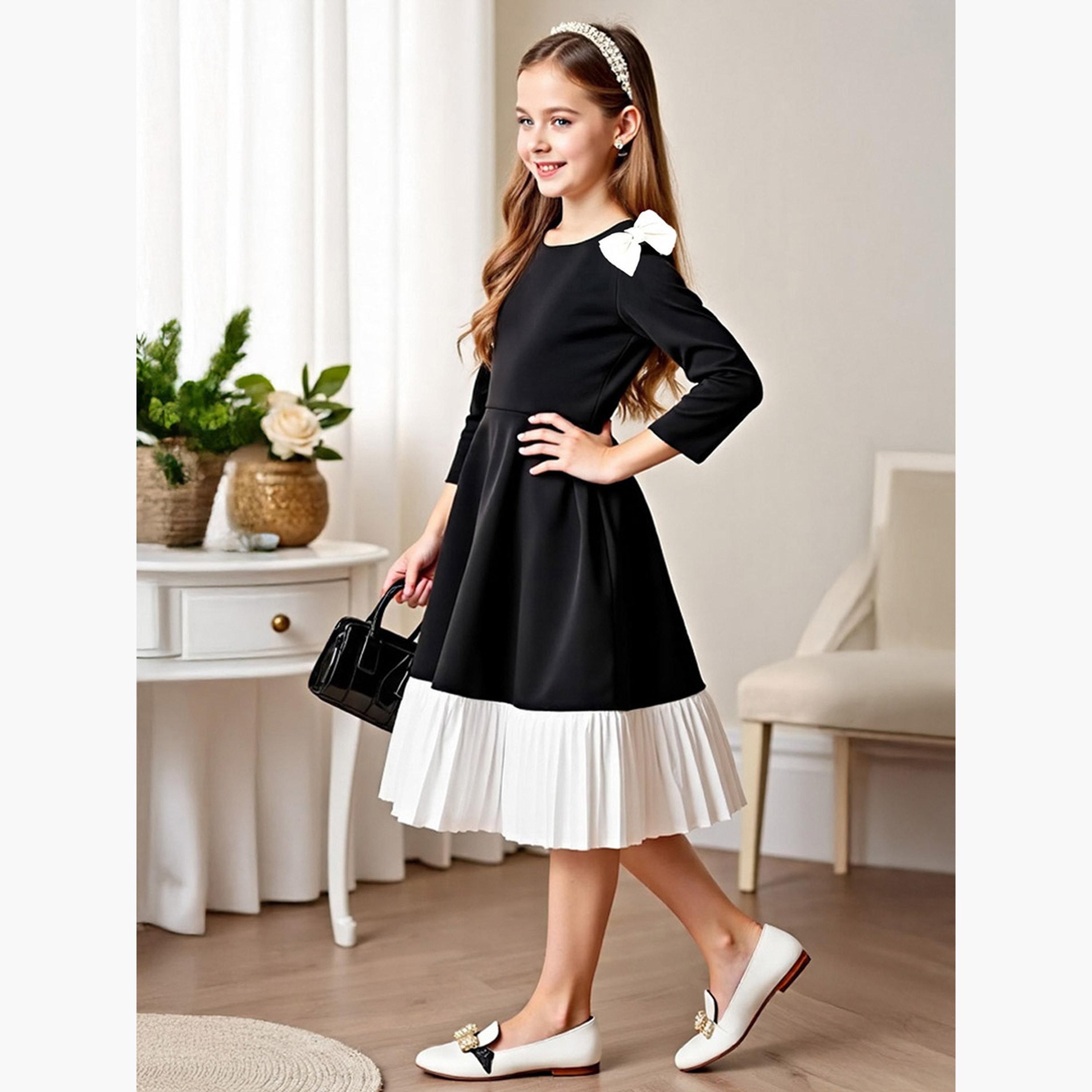 تيك تو - فستان بناتي مزين بفيونكة وكشكش متعدد الألوان-girls-clothing-dressesandjumpsuits-image-3