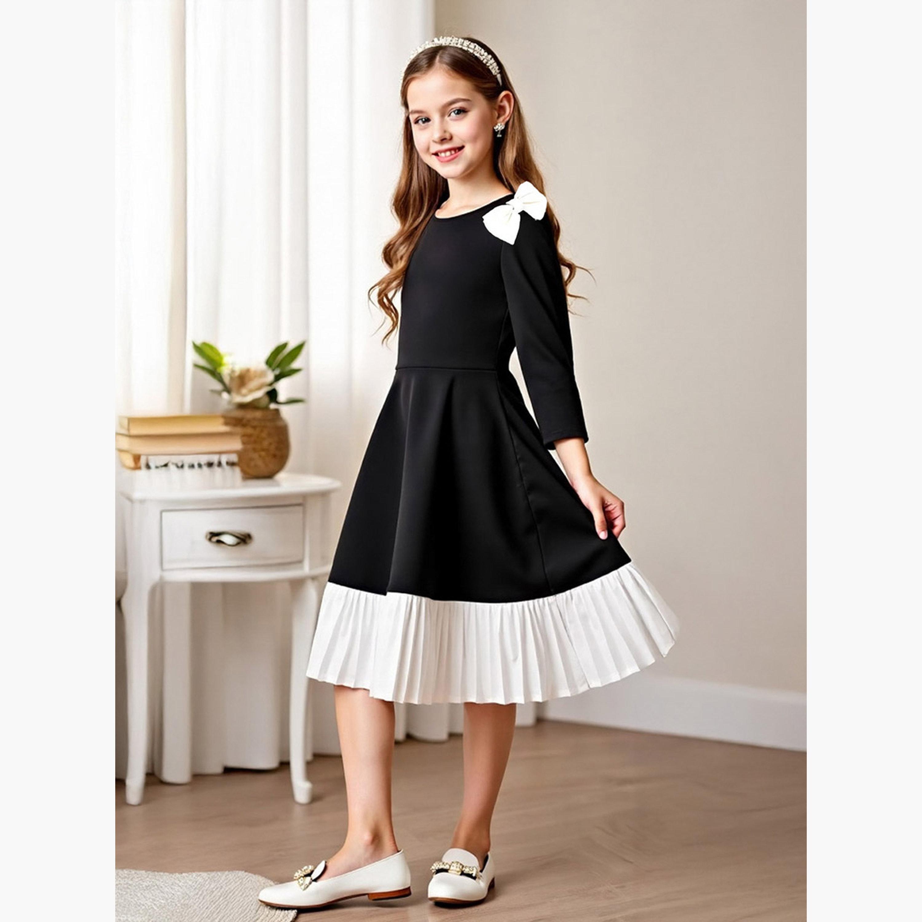 تيك تو - فستان بناتي مزين بفيونكة وكشكش متعدد الألوان-girls-clothing-dressesandjumpsuits-image-5