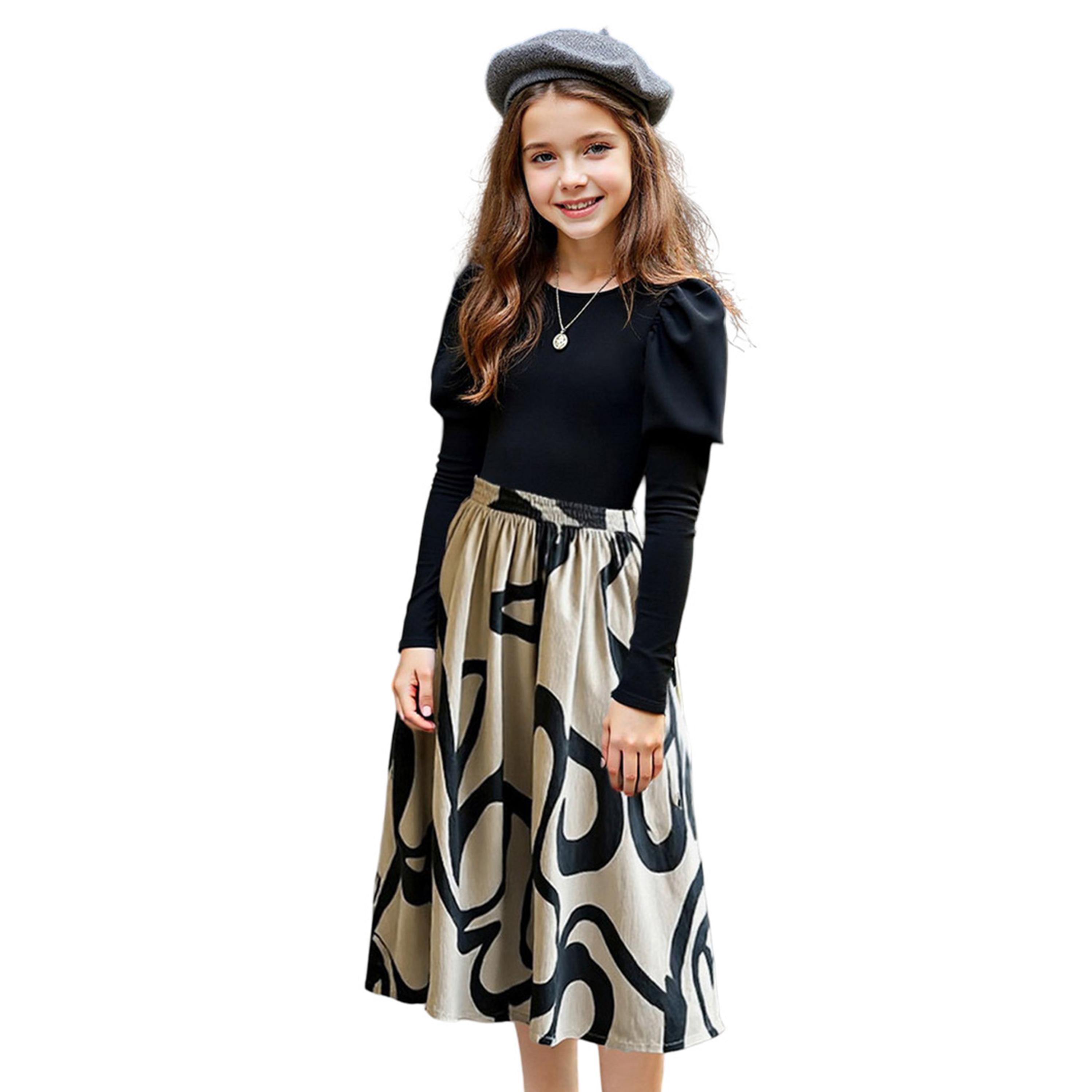 تيك تو - فستان بناتي أسود بأكمام منفوخة-girls-clothing-dressesandjumpsuits-image-2