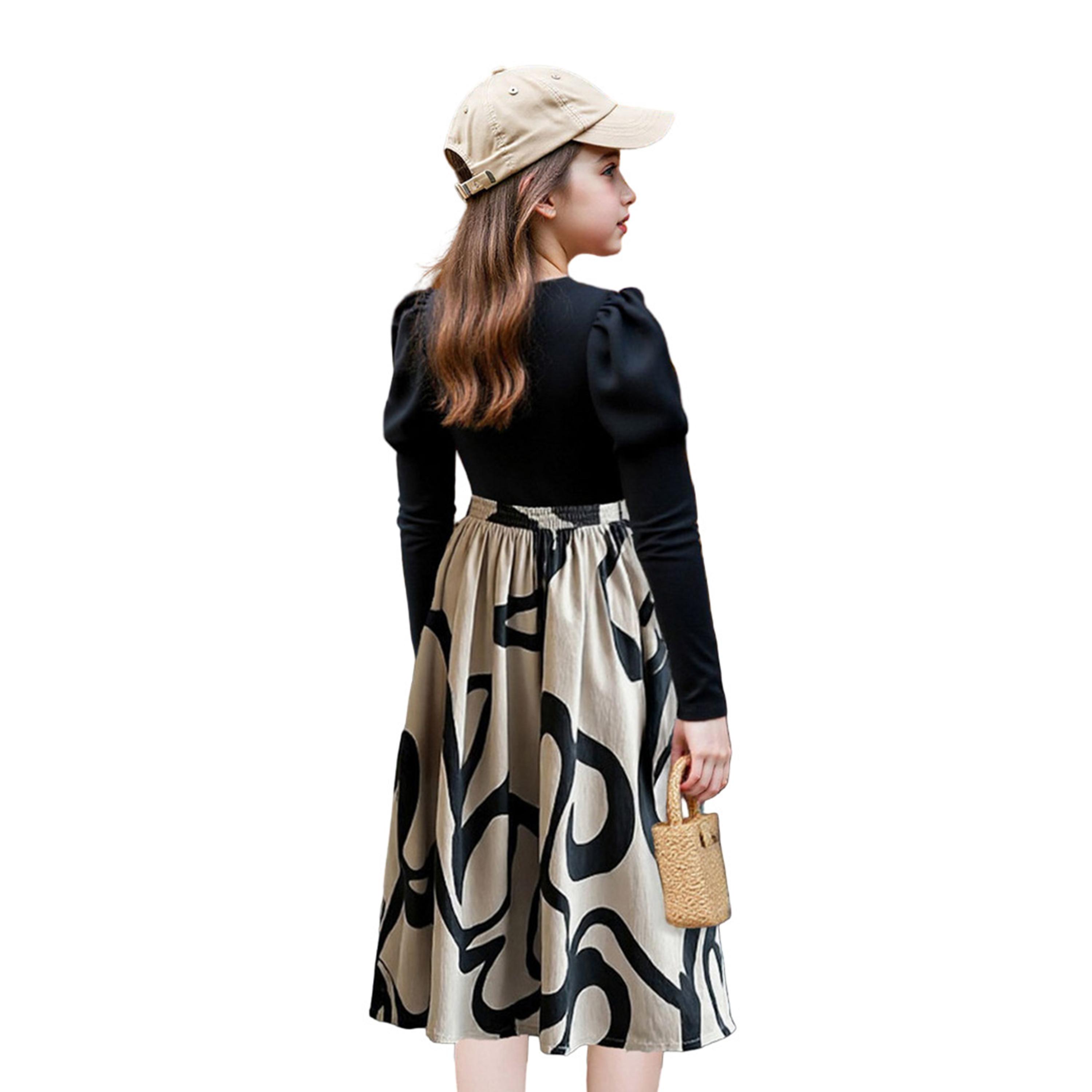 تيك تو - فستان بناتي أسود بأكمام منفوخة-girls-clothing-dressesandjumpsuits-image-3