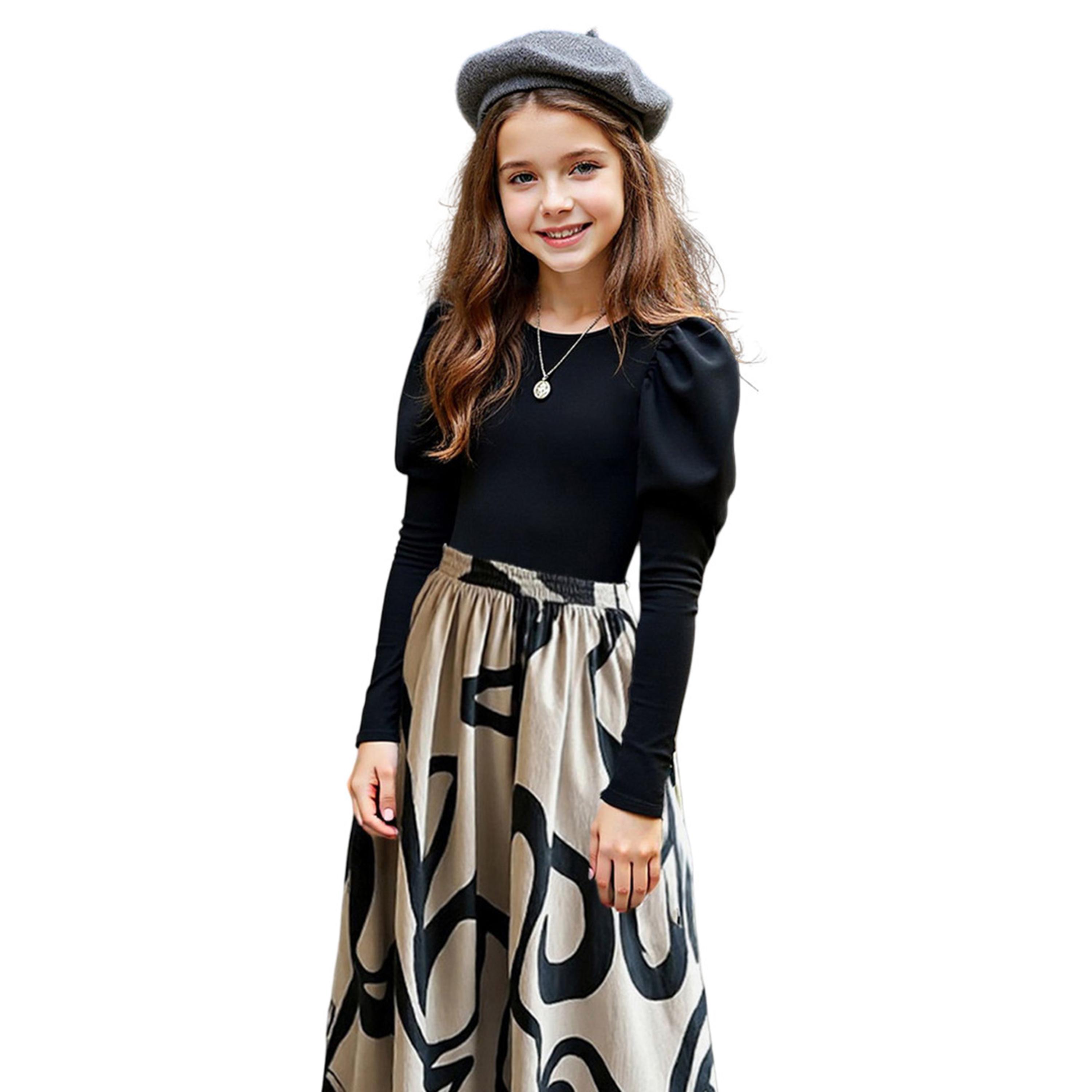 تيك تو - فستان بناتي أسود بأكمام منفوخة-girls-clothing-dressesandjumpsuits-image-4