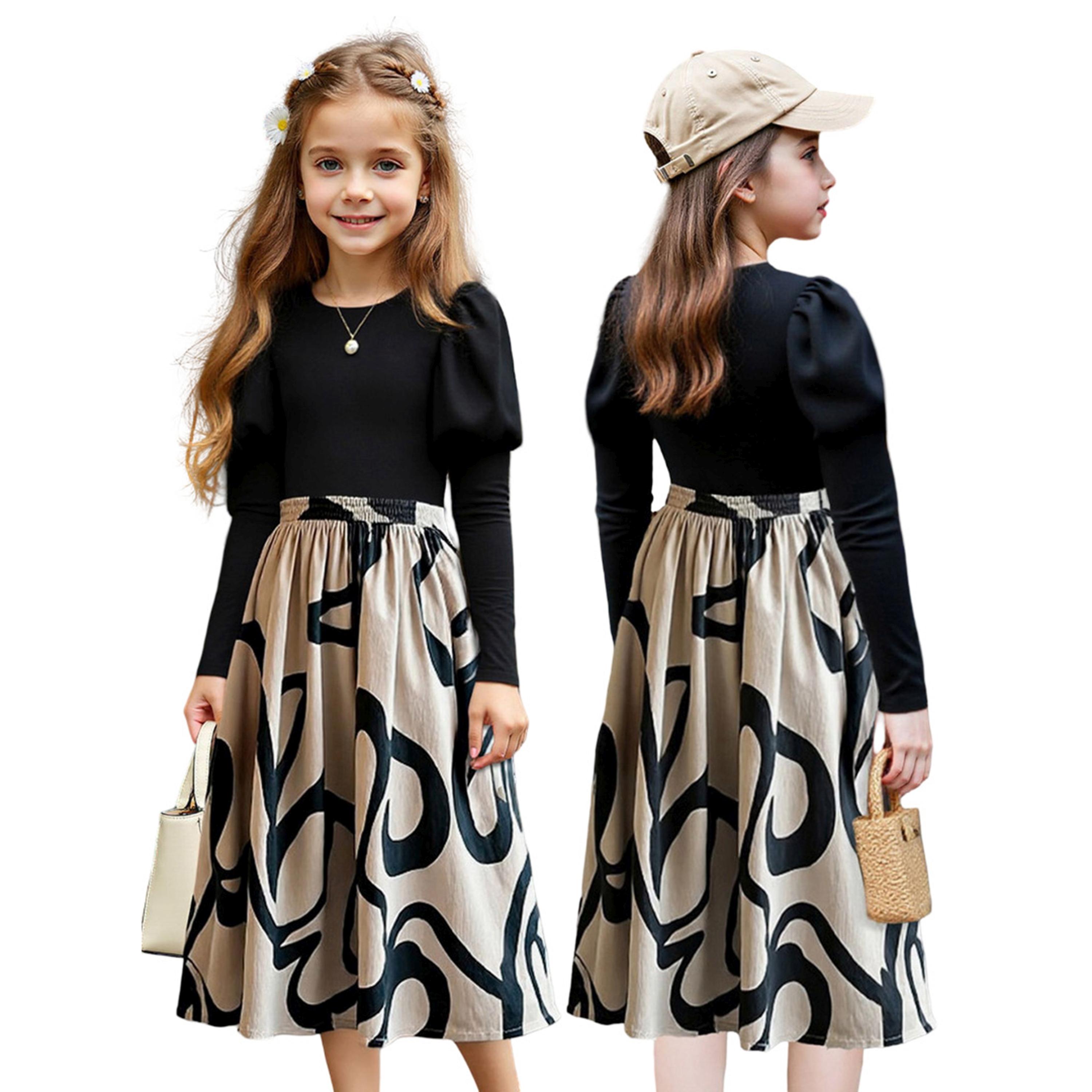 تيك تو - فستان بناتي أسود بأكمام منفوخة-girls-clothing-dressesandjumpsuits-image-5