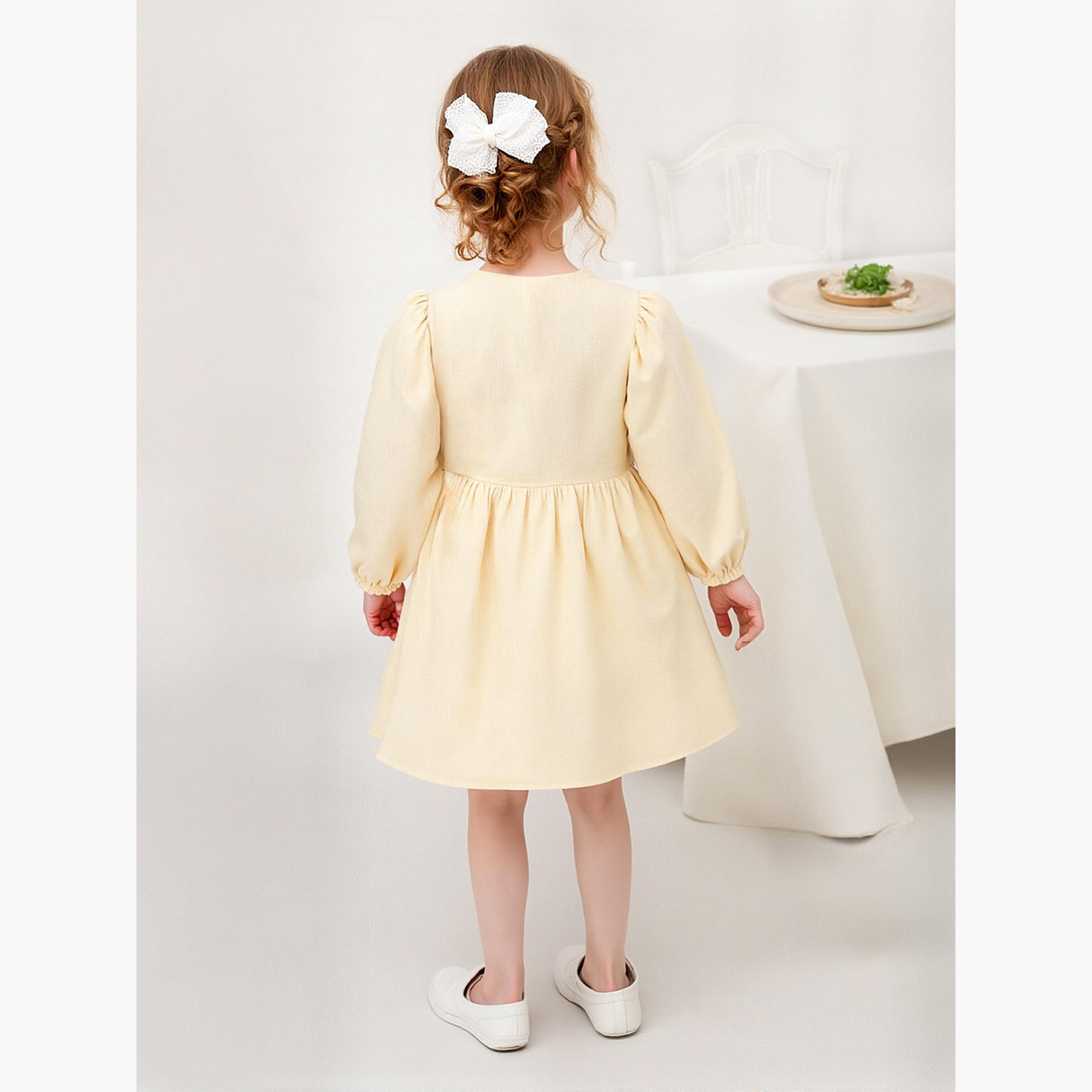 تيك تو - فستان بناتي مزبن بفيونكة بطول الركبة وأكمام منتفخة-girls-clothing-dressesandjumpsuits-image-4