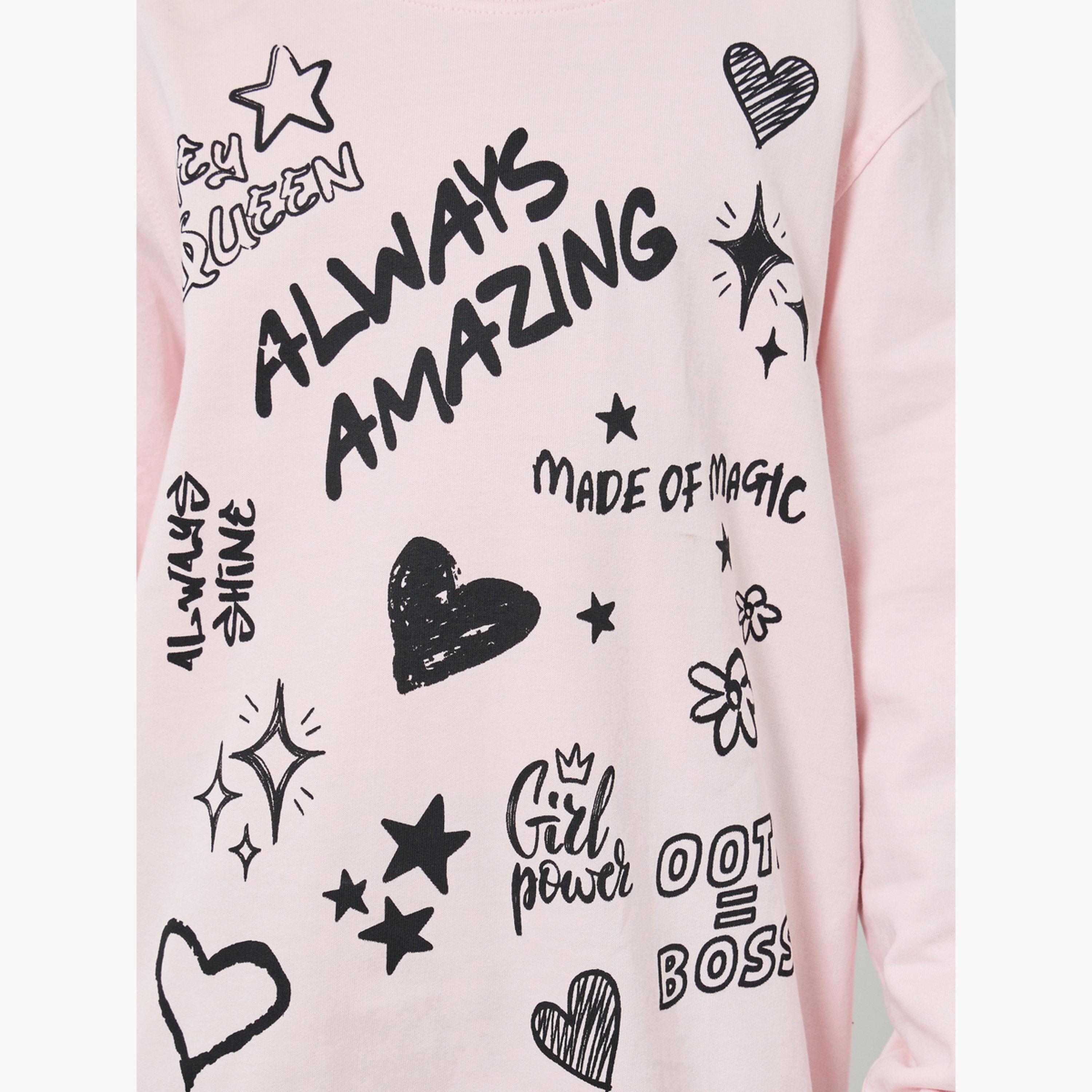 Styli Teen Girls Graffiti Sweatshirt and Flared Leggings-girls-clothing-setsandcoords-image-5