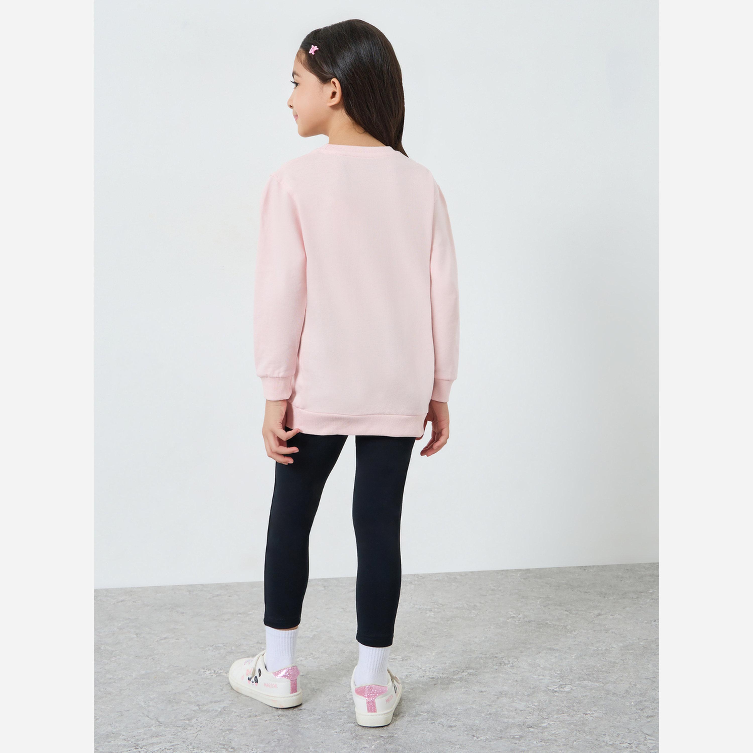 Styli Girls Pink Graphic Print Sweatshirt and Leggings Set-girls-clothing-setsandcoords-image-5