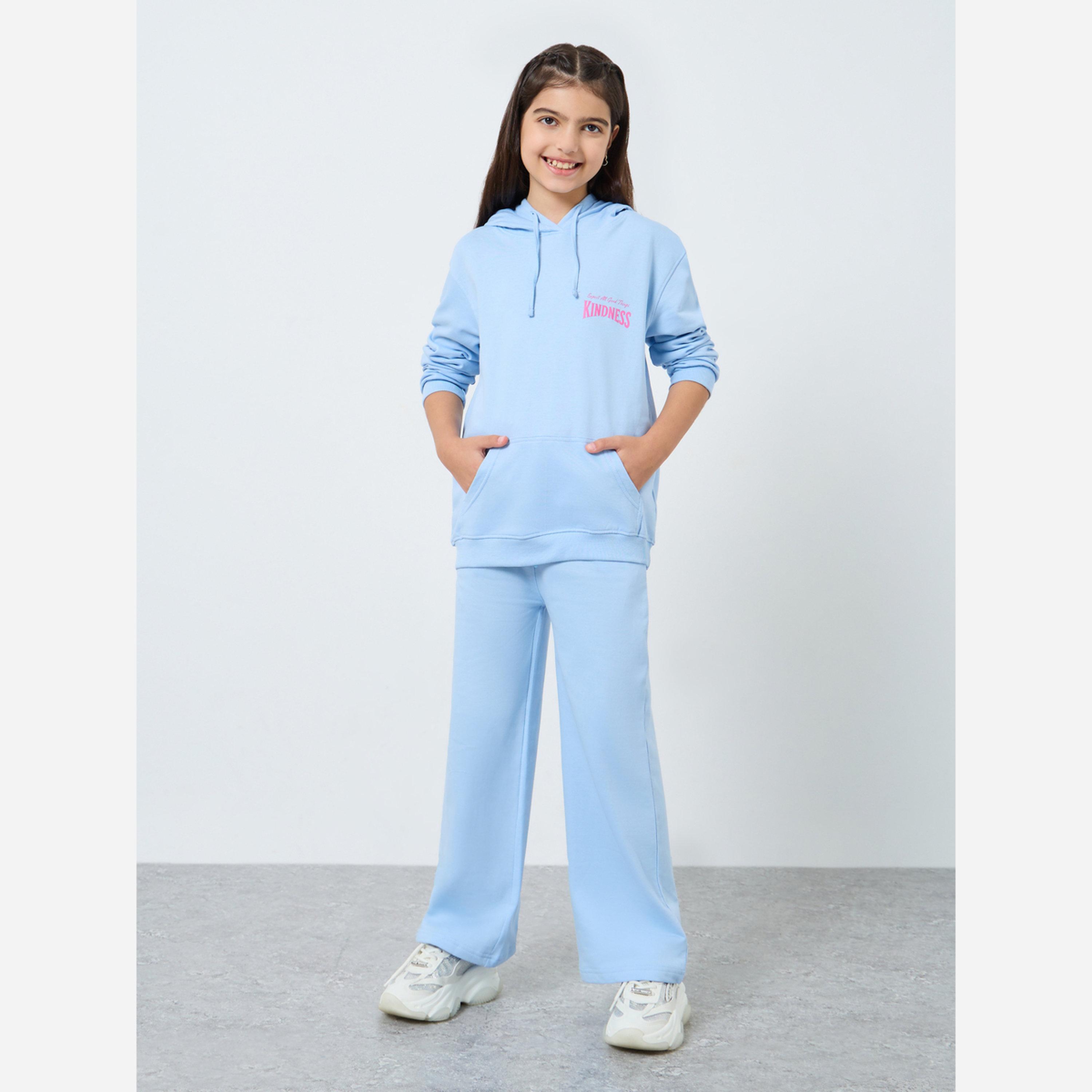 ستايلي - طقم هودي قطن لون أزرق فاتح للبنات مع بنطال واسع الساقين-girls-clothing-setsandcoords-image-1