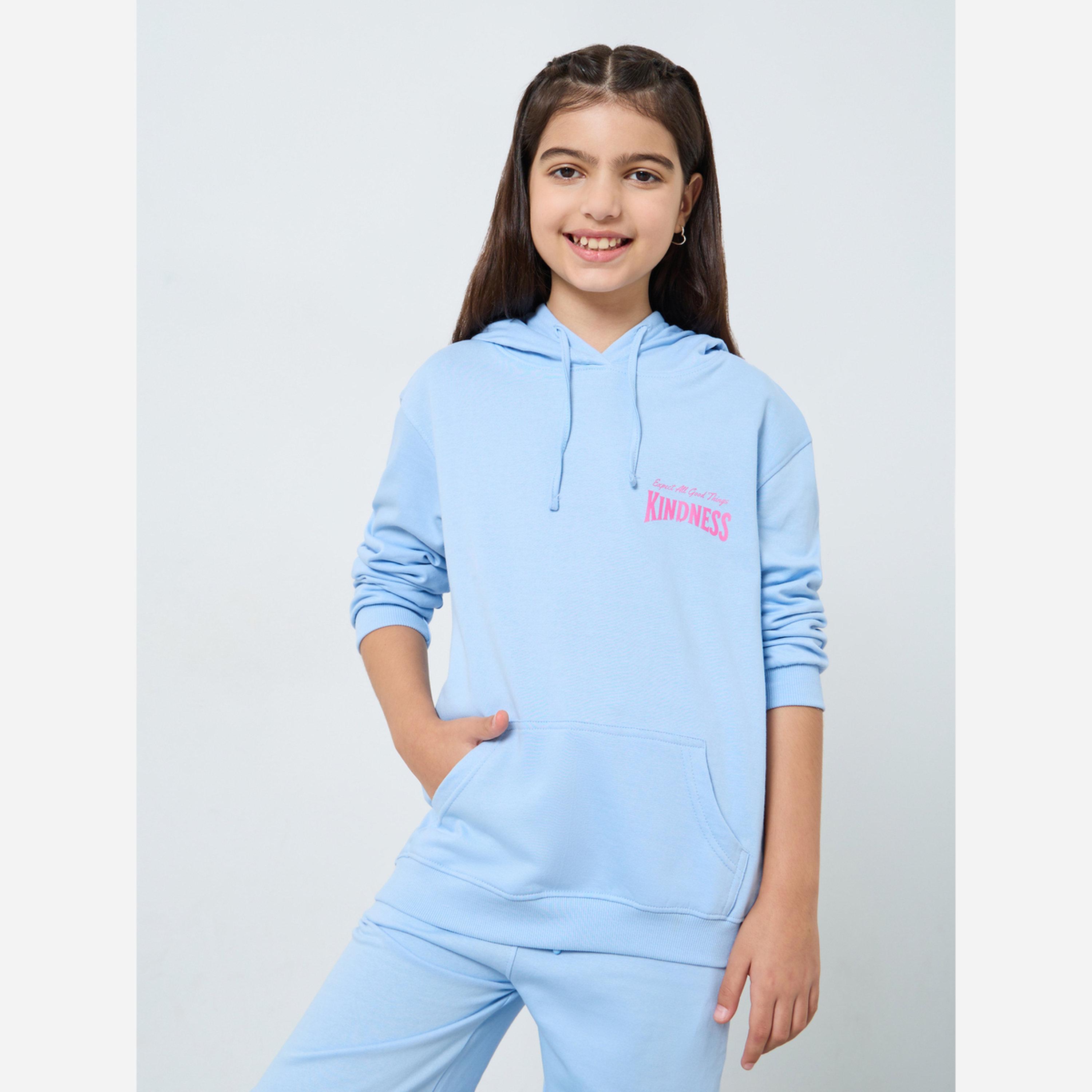 ستايلي - طقم هودي قطن لون أزرق فاتح للبنات مع بنطال واسع الساقين-girls-clothing-setsandcoords-image-2