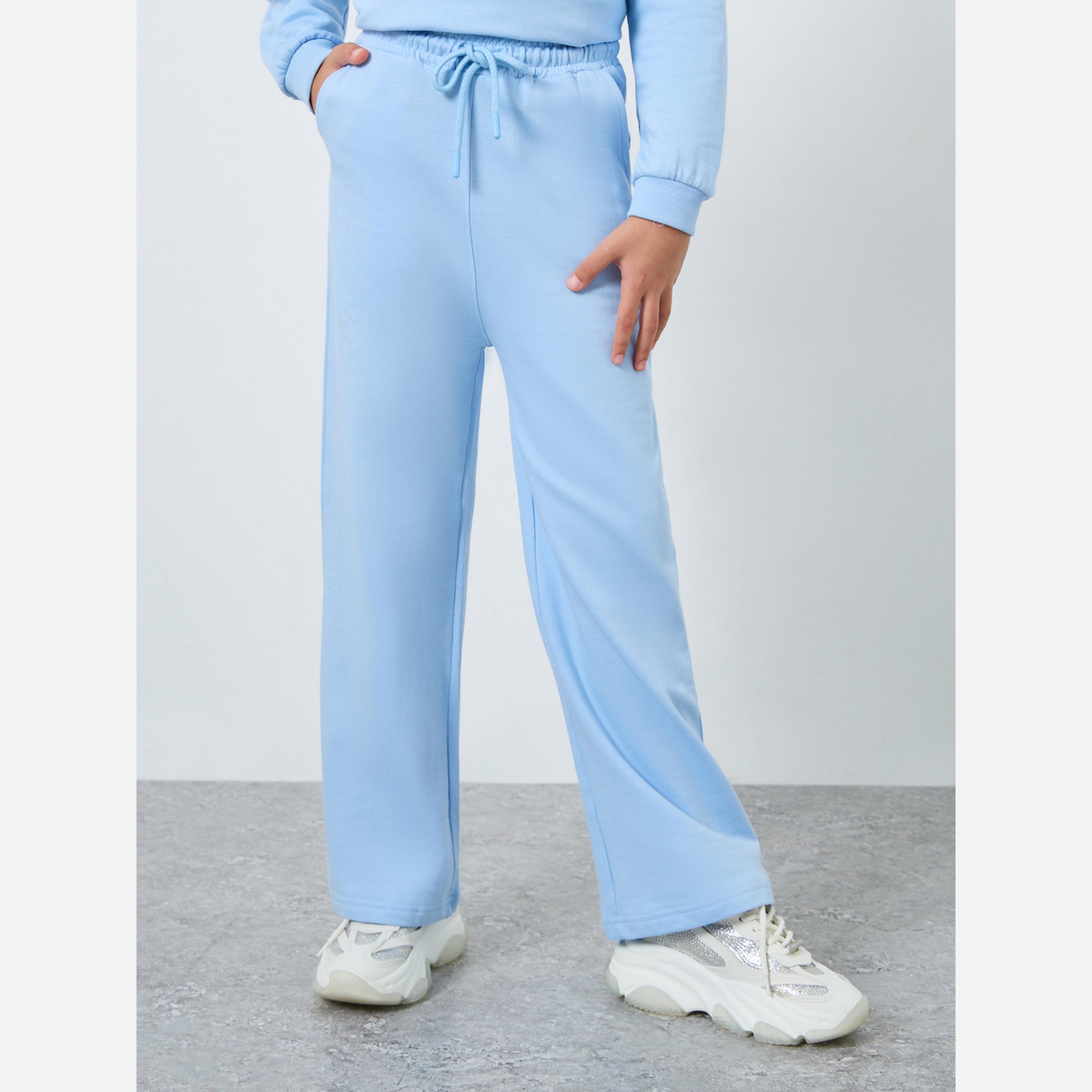 ستايلي - طقم هودي قطن لون أزرق فاتح للبنات مع بنطال واسع الساقين-girls-clothing-setsandcoords-image-4