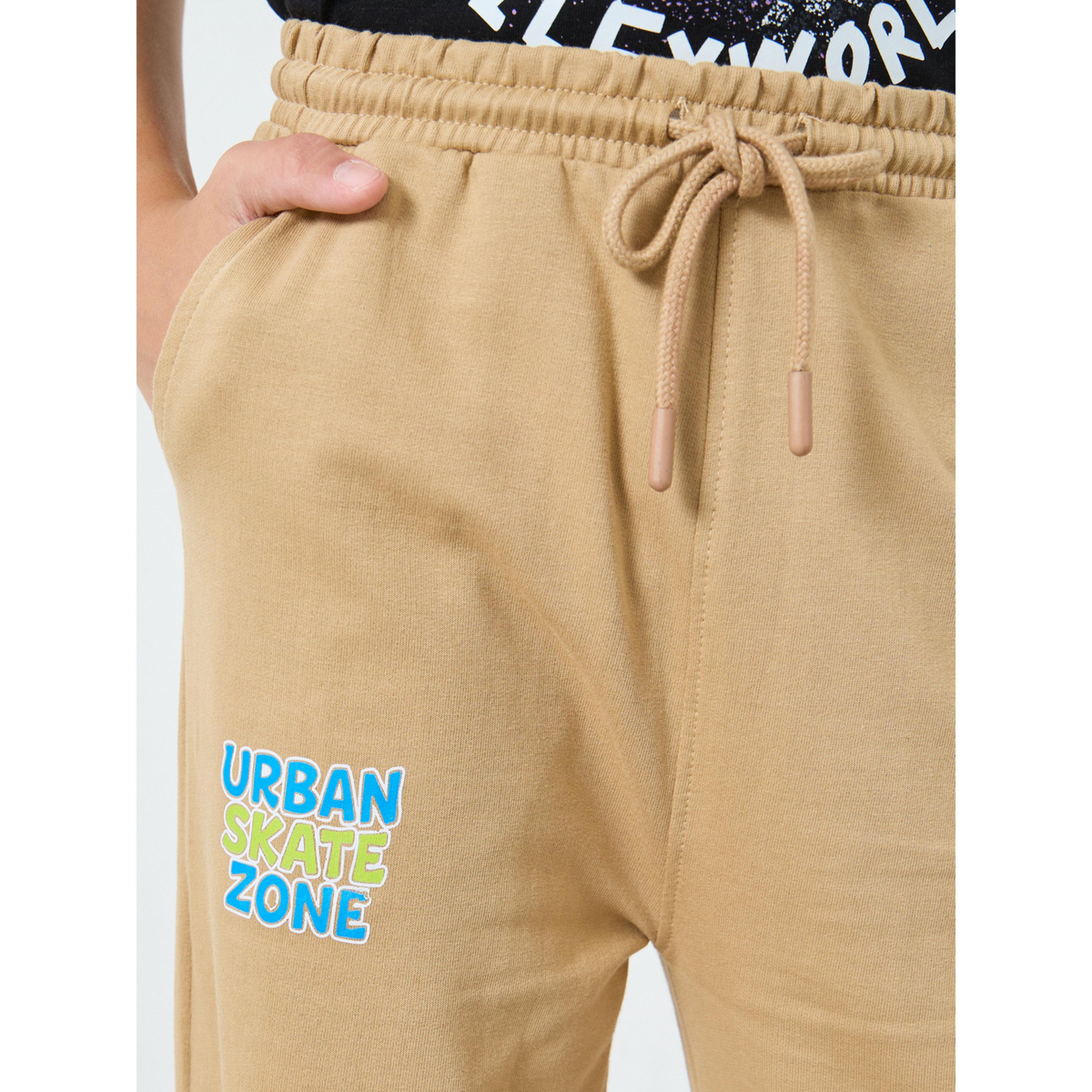 Styli Kids Tan Cotton Joggers with Drawstring Waist-boys-clothing-bottoms-joggersandtrackpants-image-3