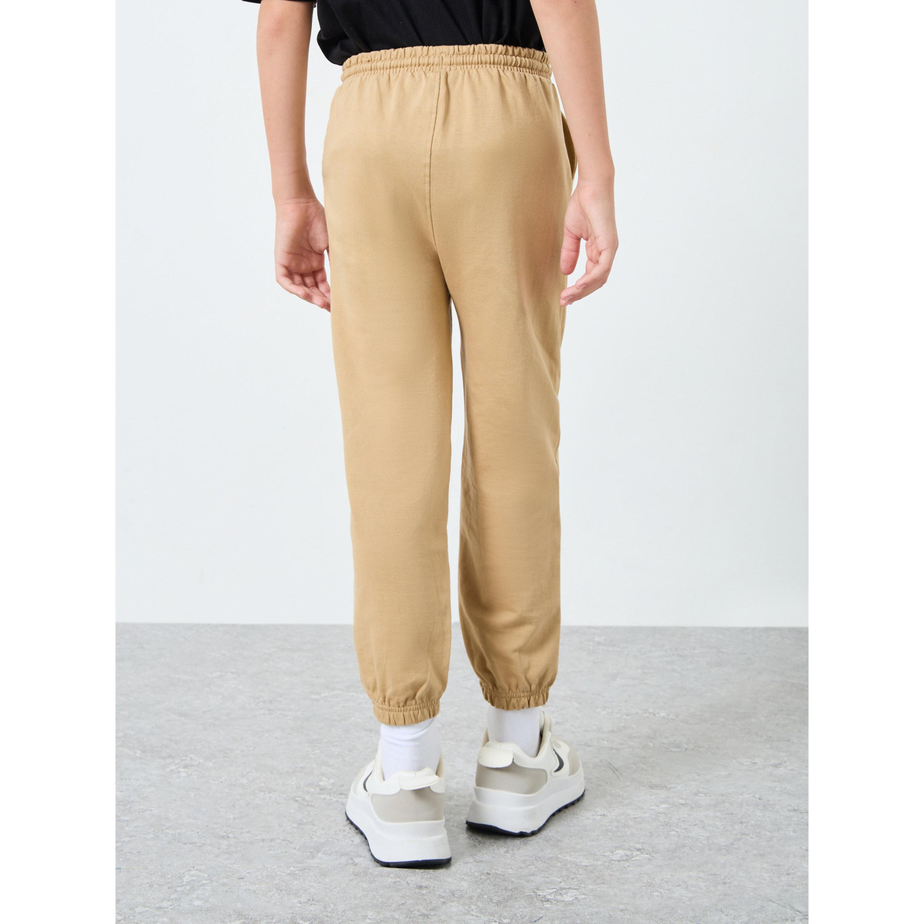 Styli Kids Tan Cotton Joggers with Drawstring Waist-boys-clothing-bottoms-joggersandtrackpants-image-4