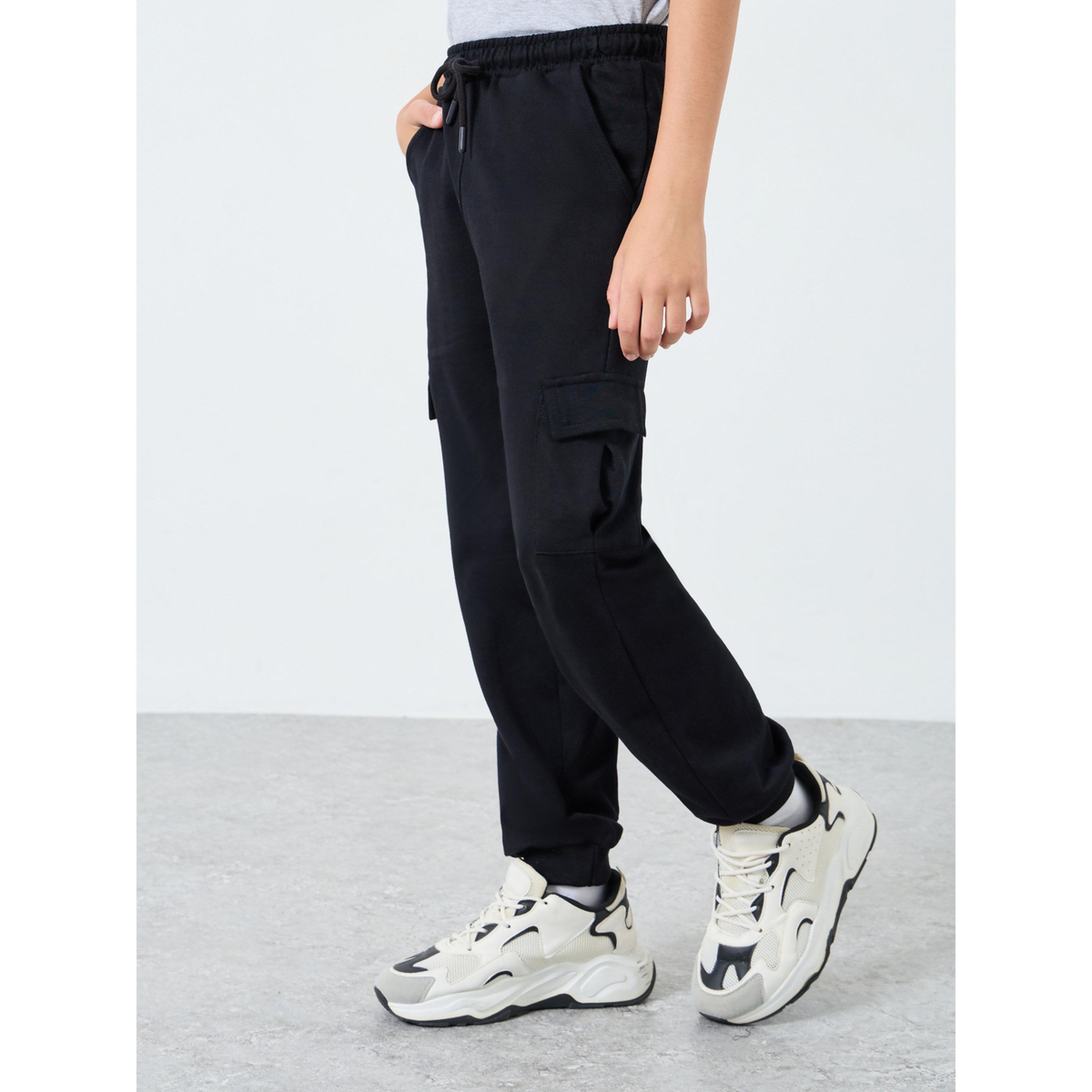 Styli Kids Black Cotton Cargo Joggers-boys-clothing-bottoms-joggersandtrackpants-image-3