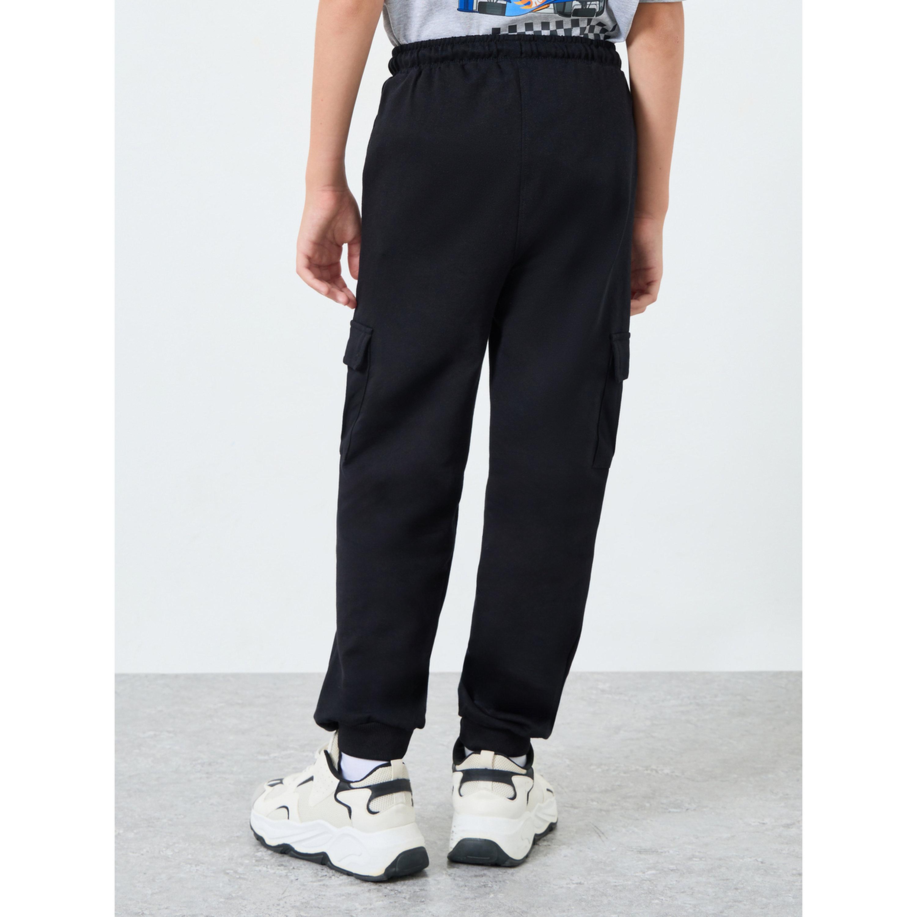 Styli Kids Black Cotton Cargo Joggers-boys-clothing-bottoms-joggersandtrackpants-image-4