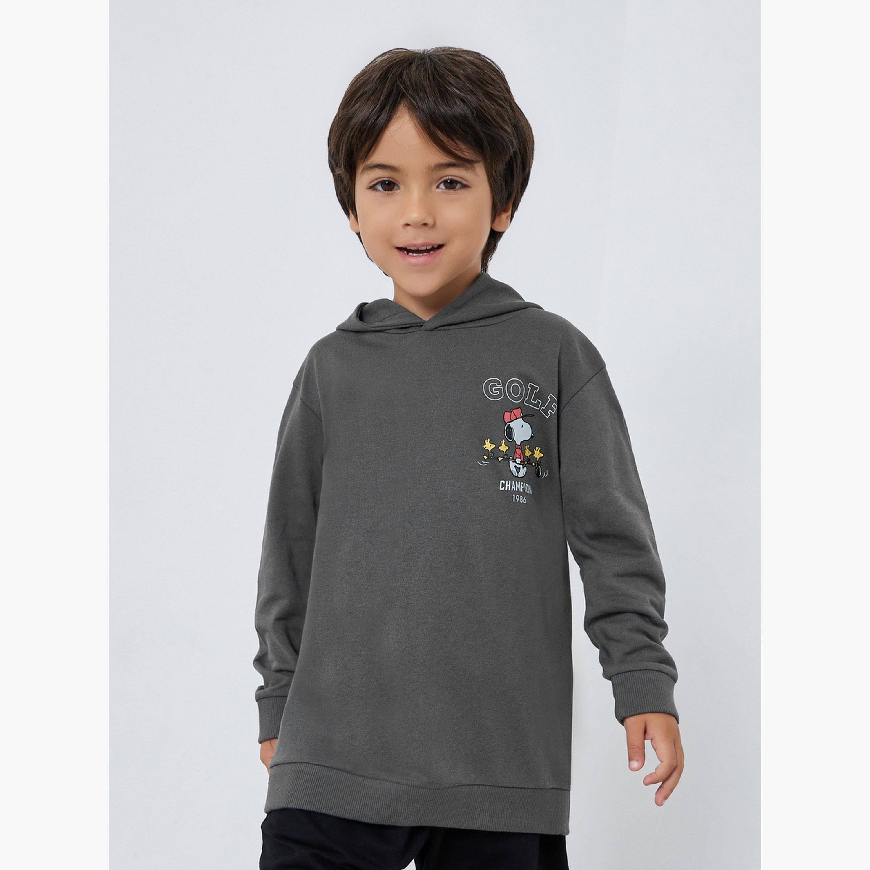 Styli Kids Grey Snoopy Print Cotton Hoodie-boys-clothing-sweatshirts-image-1