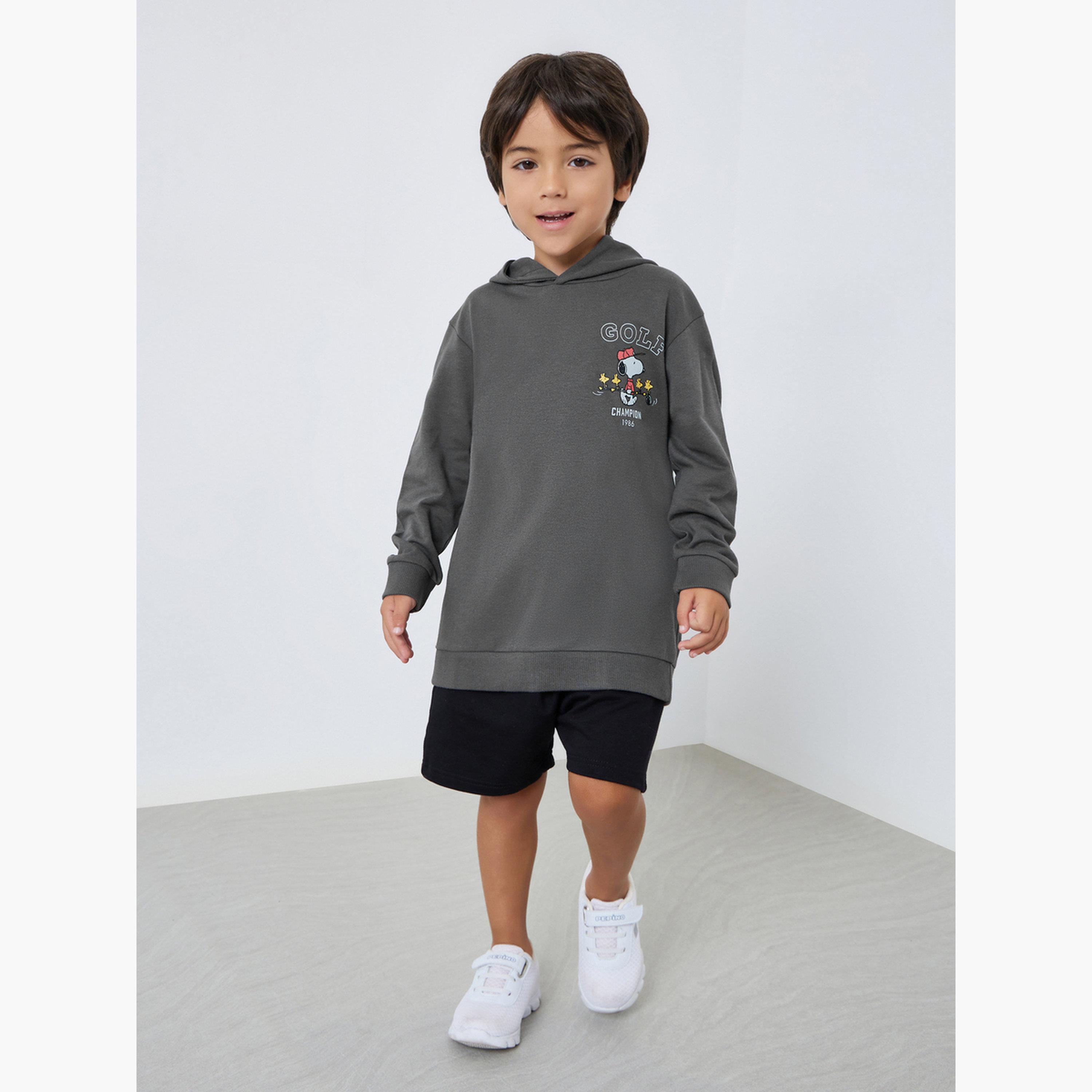 Styli Kids Grey Snoopy Print Cotton Hoodie-boys-clothing-sweatshirts-image-2