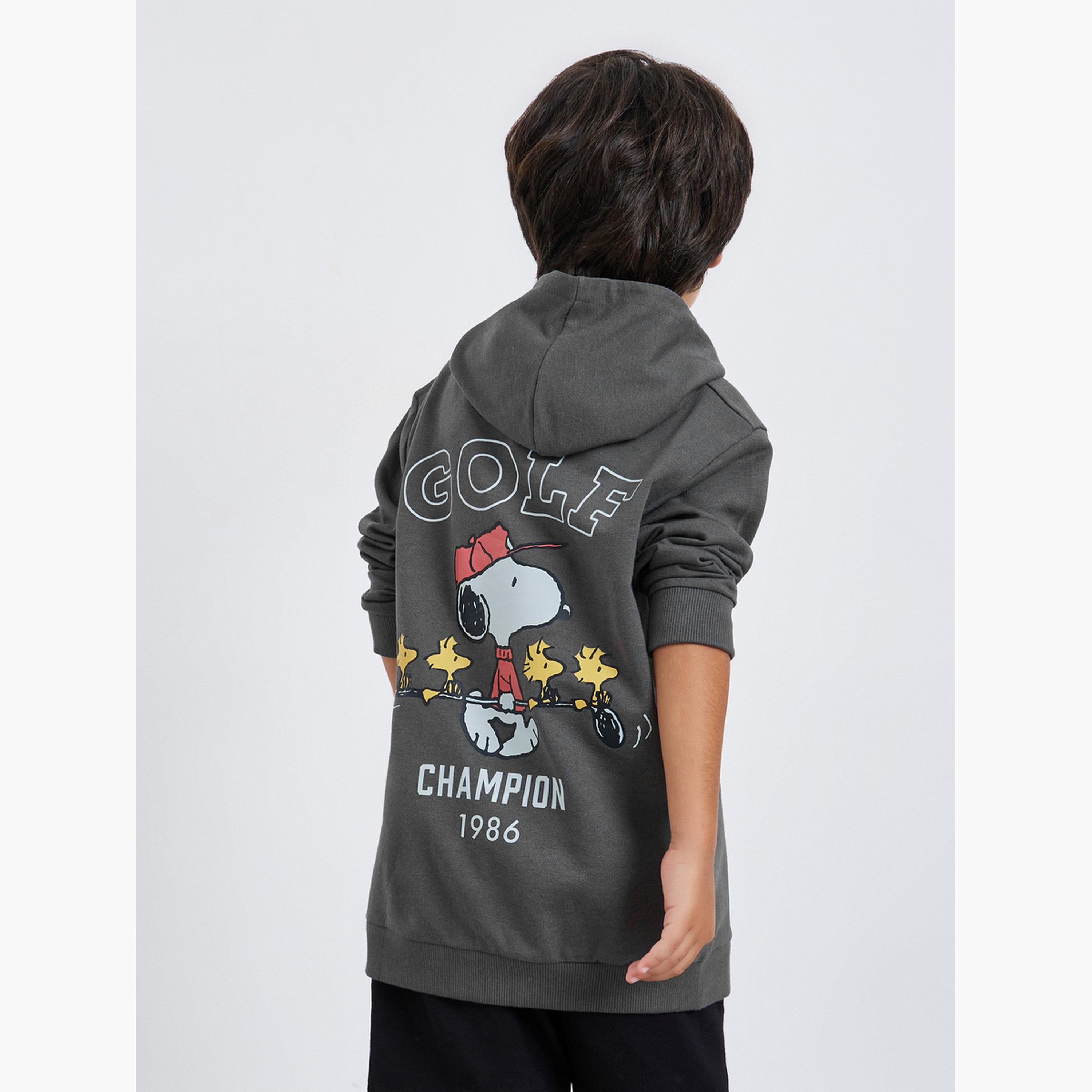 Styli Kids Grey Snoopy Print Cotton Hoodie-boys-clothing-sweatshirts-image-3