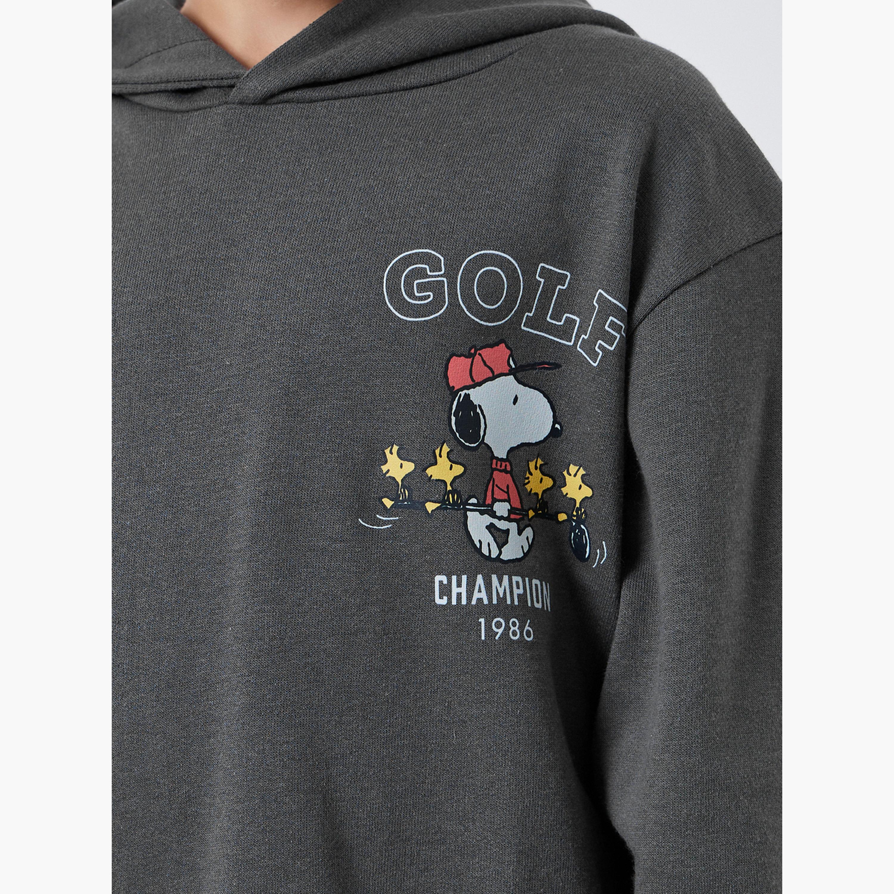Styli Kids Grey Snoopy Print Cotton Hoodie-boys-clothing-sweatshirts-image-4
