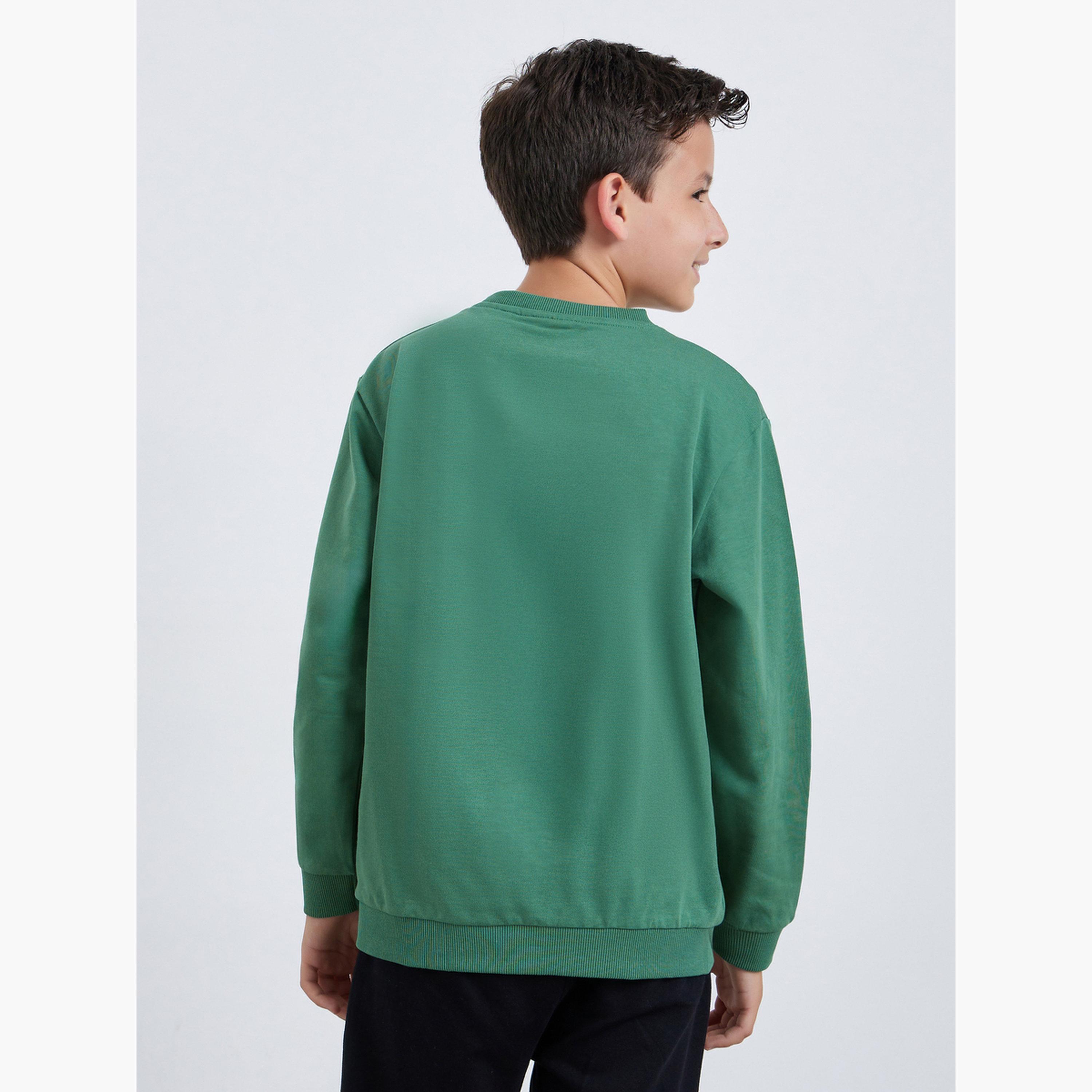 Styli Teens Green Peanuts Graphic Cotton Sweatshirt-boys-clothing-sweatshirts-image-4