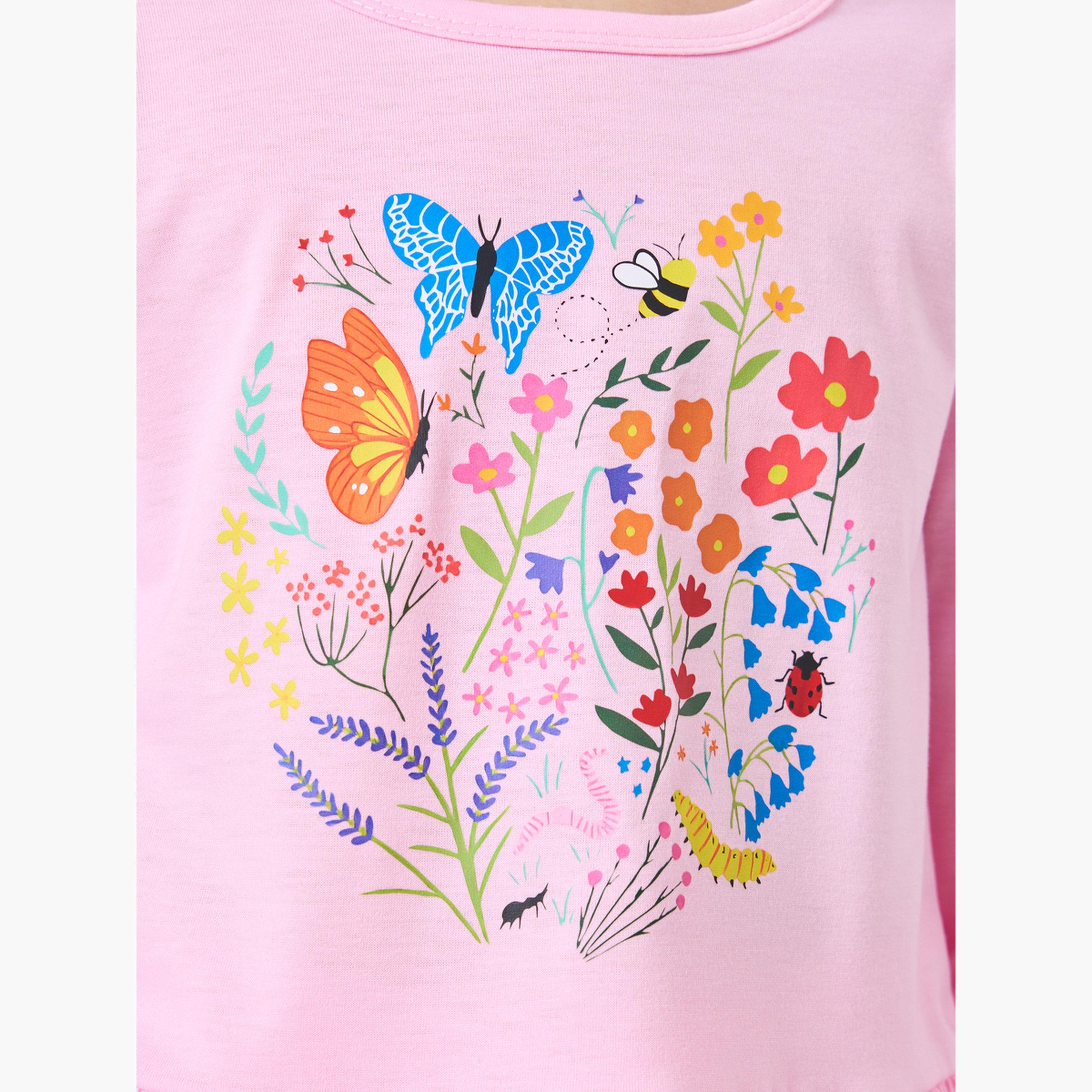 ستايلي - طقم بيجامة وقميص بأكمام طويلة بطبعة جرافيكية لون وردي-girls-clothing-nightwear-image-3