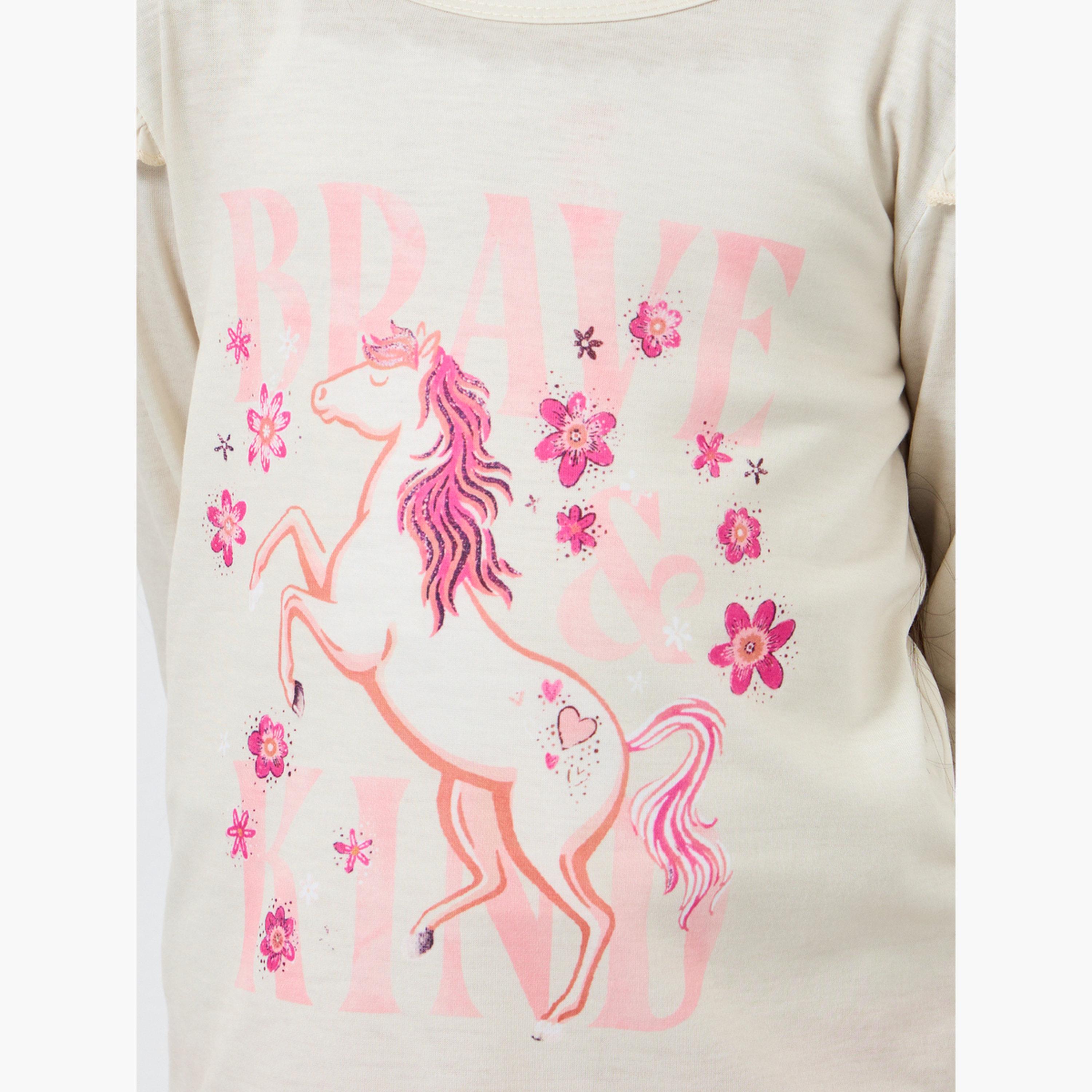 ستايلي - بيجاما جزء علوي مزين بكشكشة ومطبوع عليه رسوميات-girls-clothing-nightwear-image-4