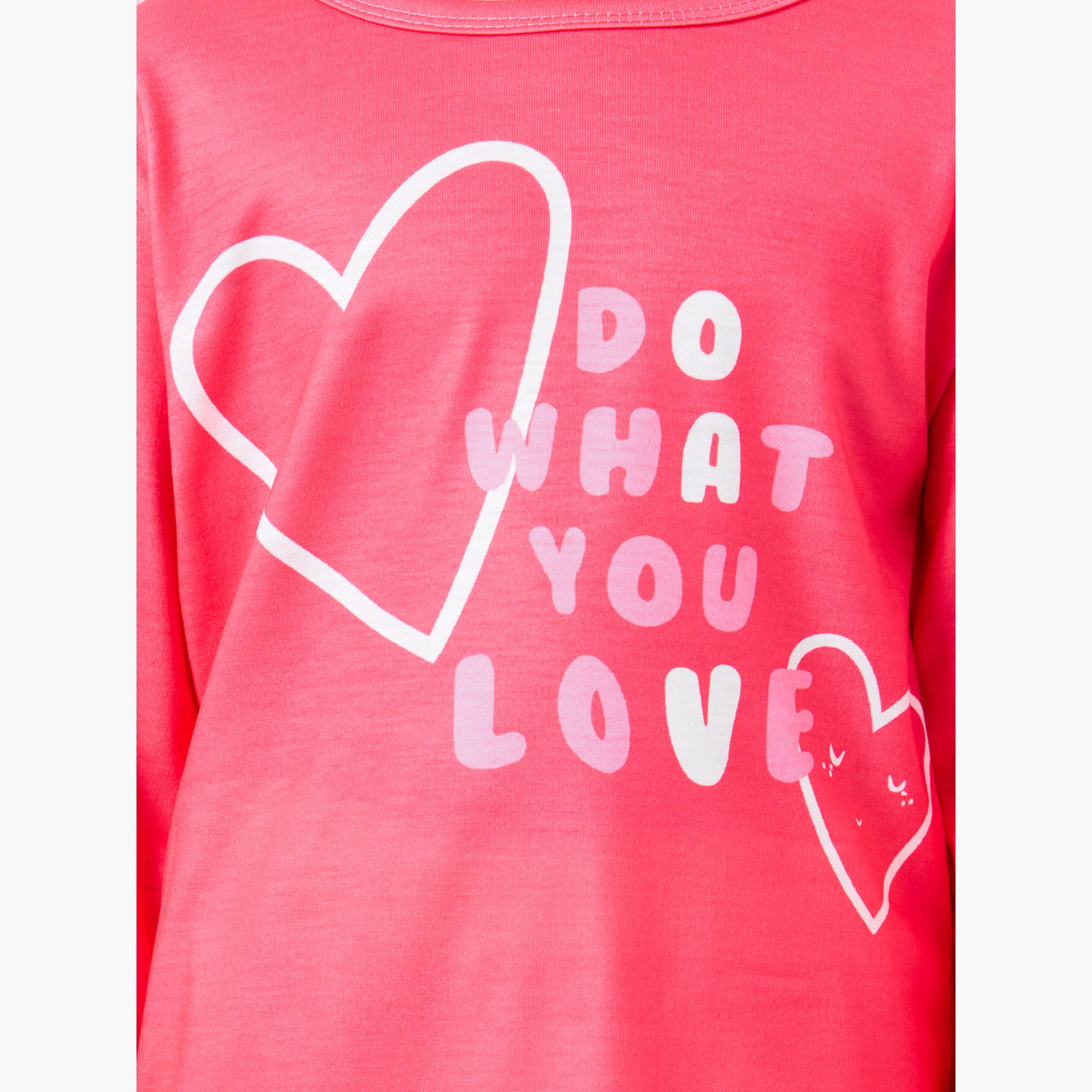 Styli Pink Printed Long Sleeve T-Shirt and Pyjama Set-girls-clothing-nightwear-image-3