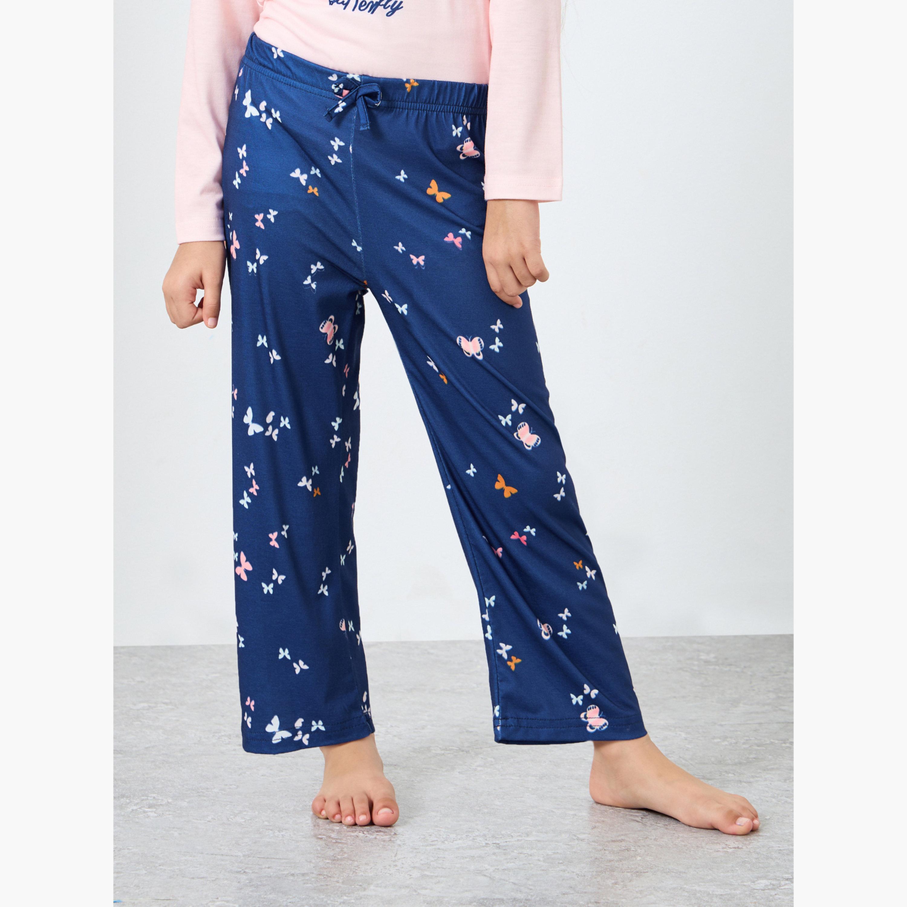 Styli Butterfly Print Long Sleeve T-Shirt and Pyjama Set-girls-clothing-nightwear-image-4