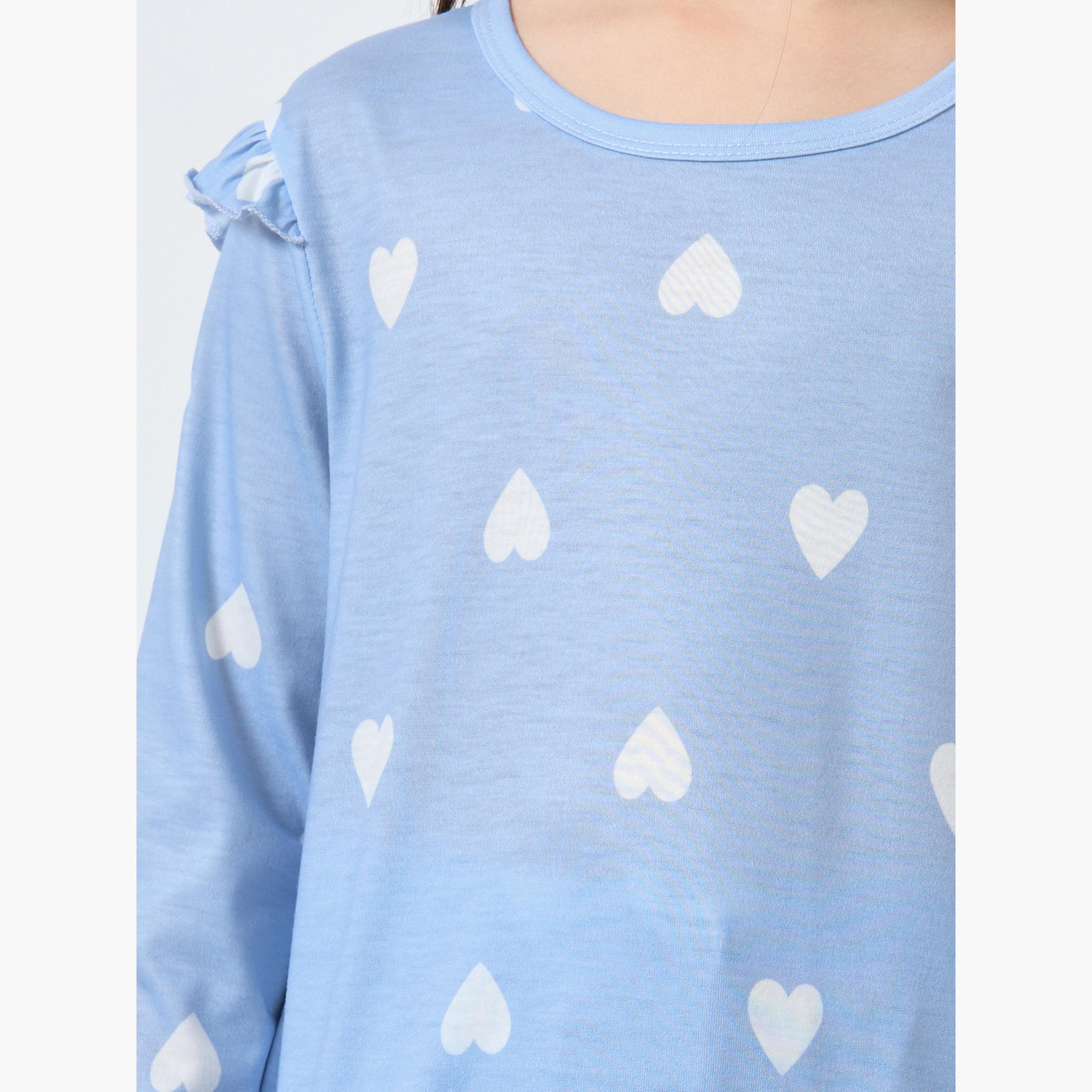 Styli Blue Heart Printed Long Sleeve Top and Pyjama Set-girls-clothing-nightwear-image-3