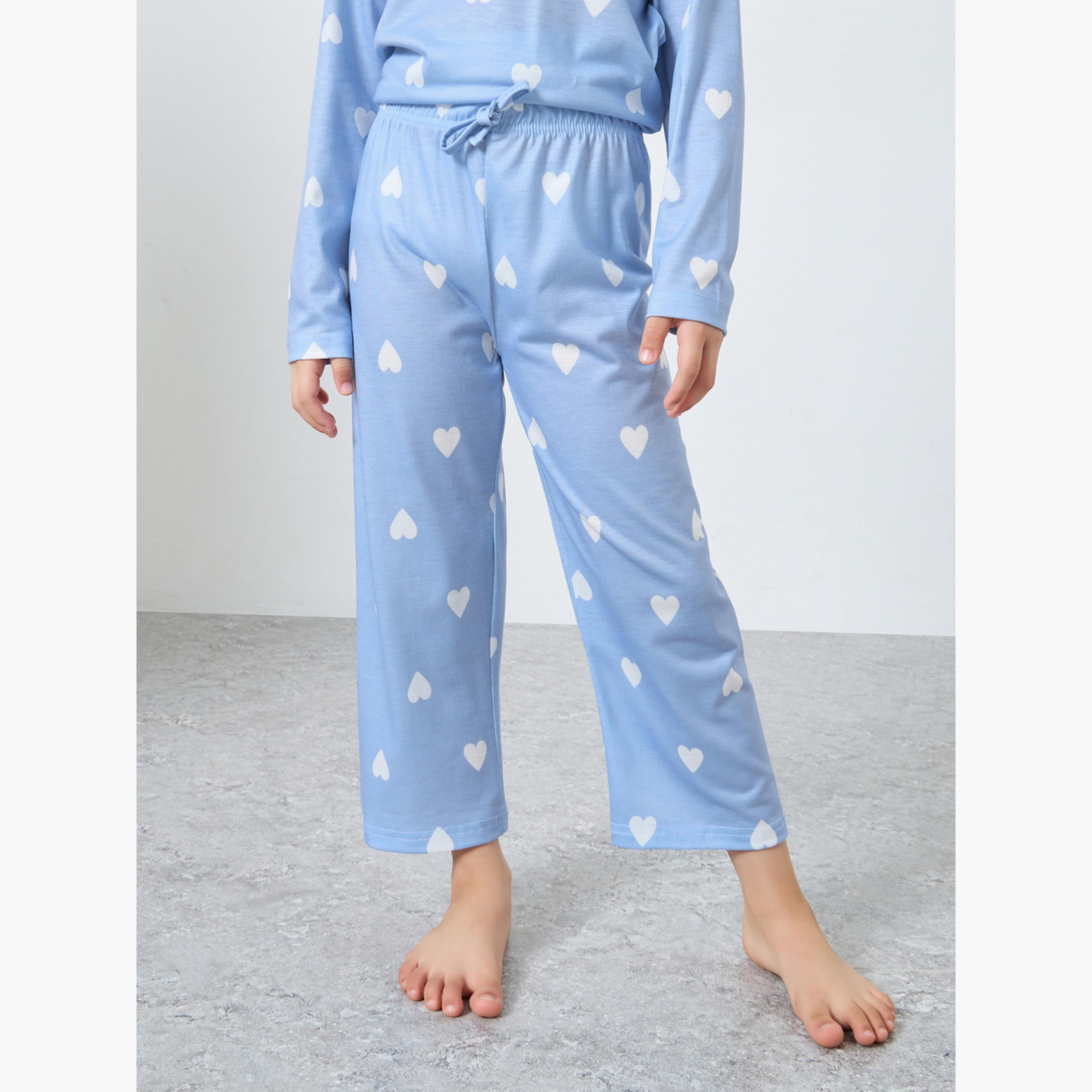 Styli Blue Heart Printed Long Sleeve Top and Pyjama Set-girls-clothing-nightwear-image-5