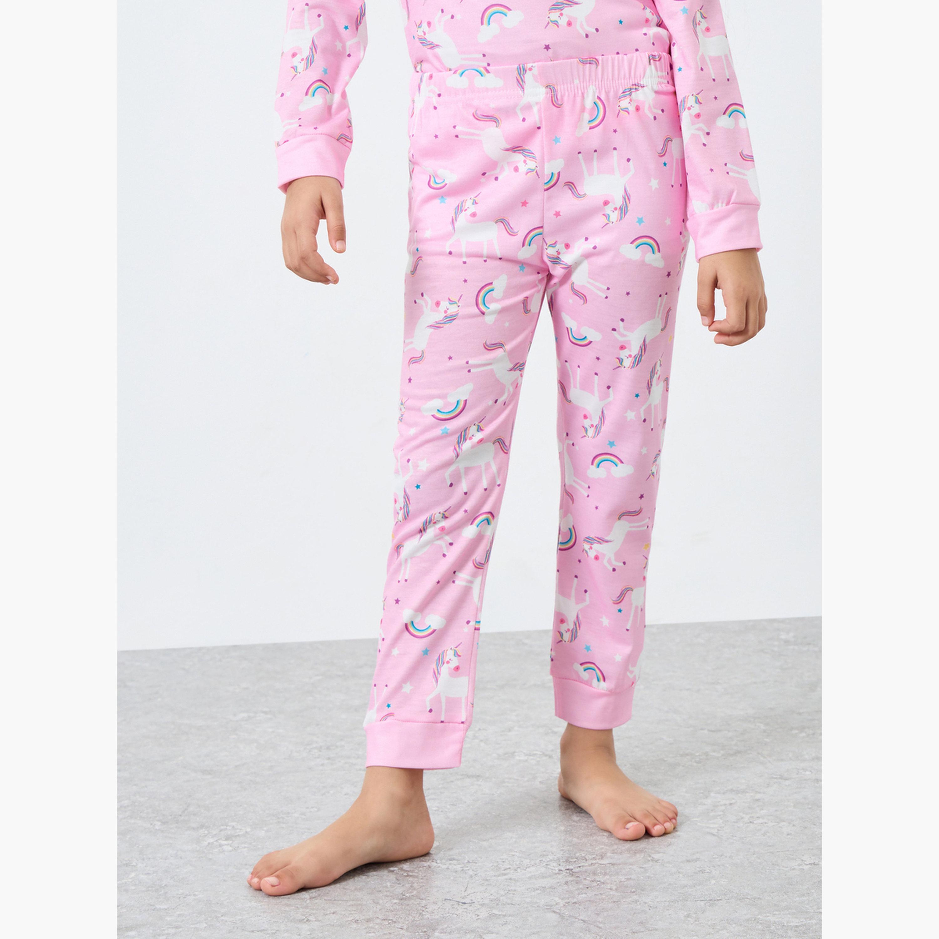 ستايلي - بيجاما قميص بأكمام طويلة مطبوع عليه يونيكورن وردي فاتح-girls-clothing-nightwear-image-4