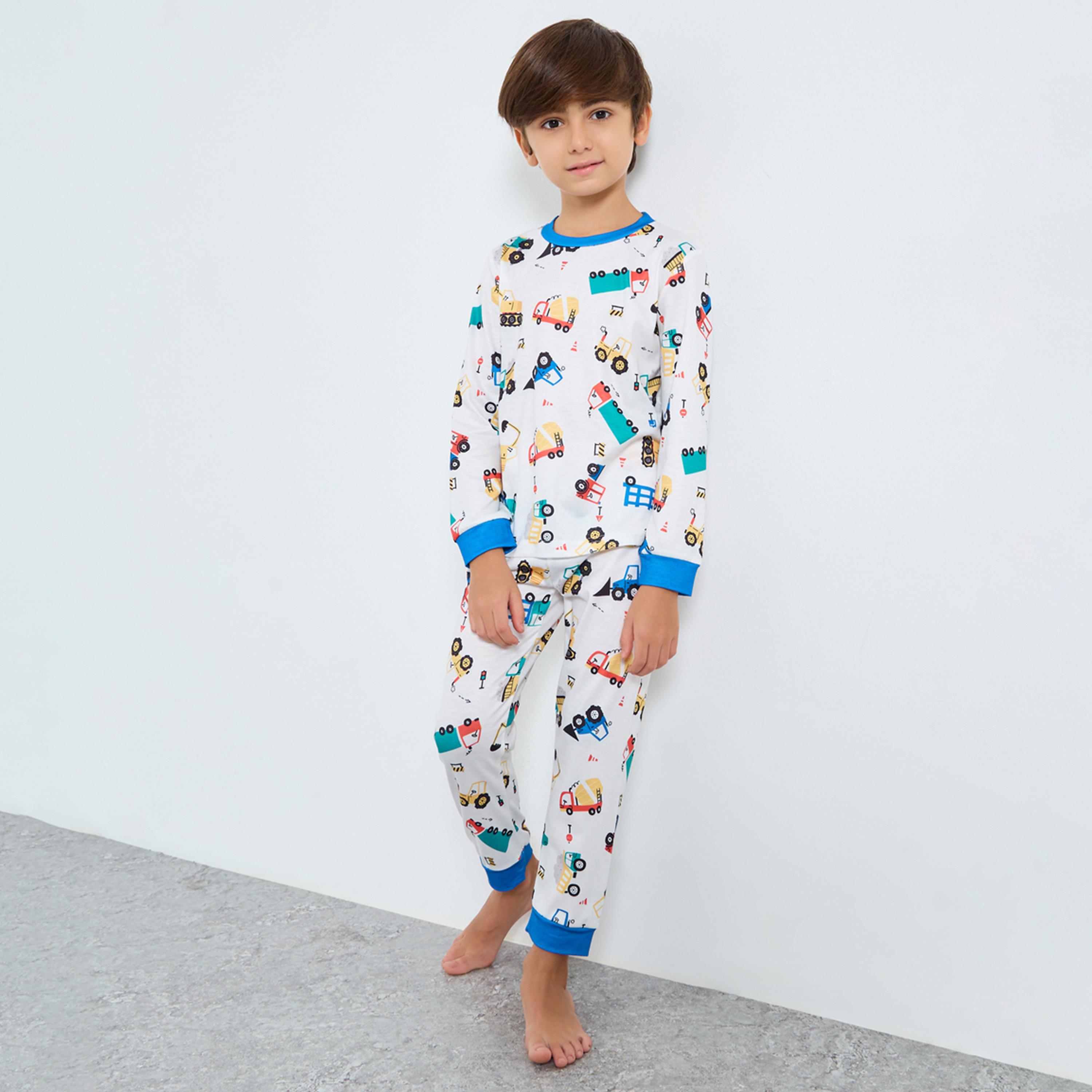 Styli Off White All-Over Print Long Sleeve T-Shirt and Pyjama Set-boys-clothing-nightwear-image-1