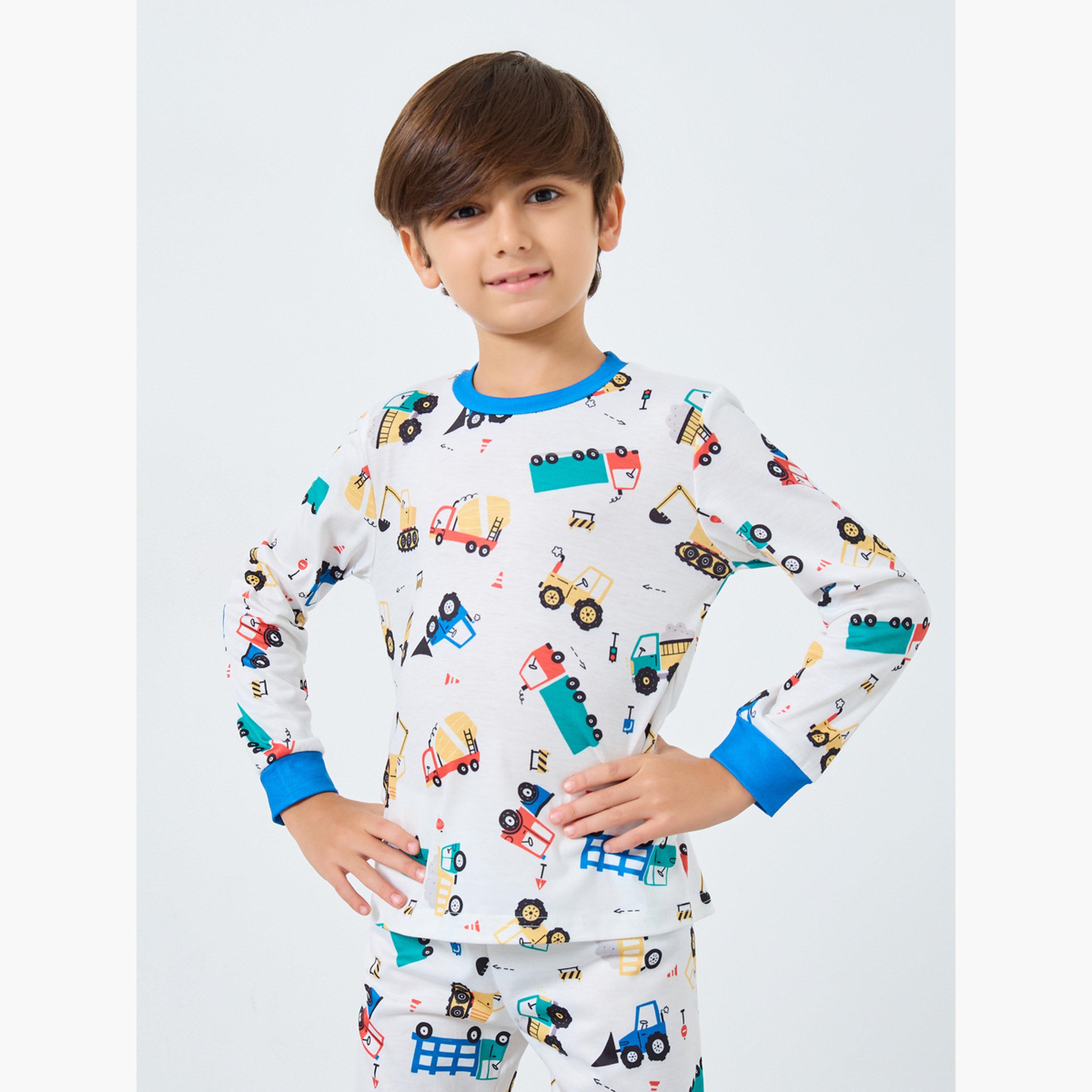 Styli Off White All-Over Print Long Sleeve T-Shirt and Pyjama Set-boys-clothing-nightwear-image-2
