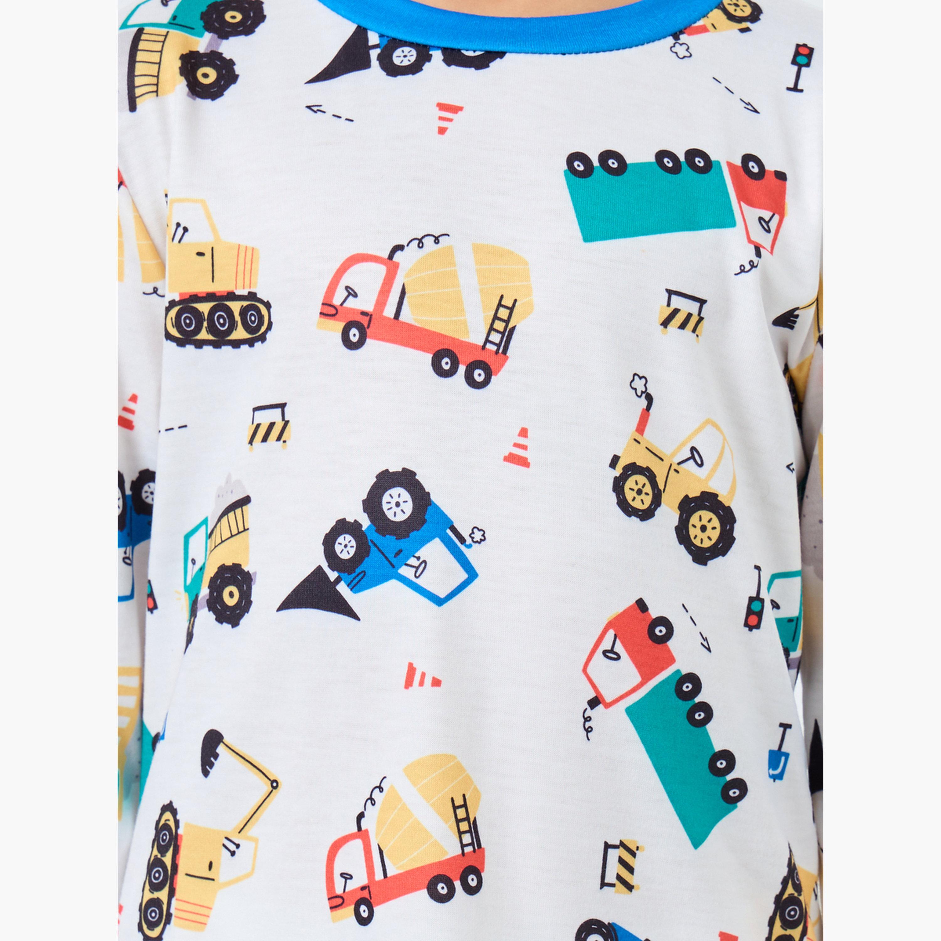 Styli Off White All-Over Print Long Sleeve T-Shirt and Pyjama Set-boys-clothing-nightwear-image-3