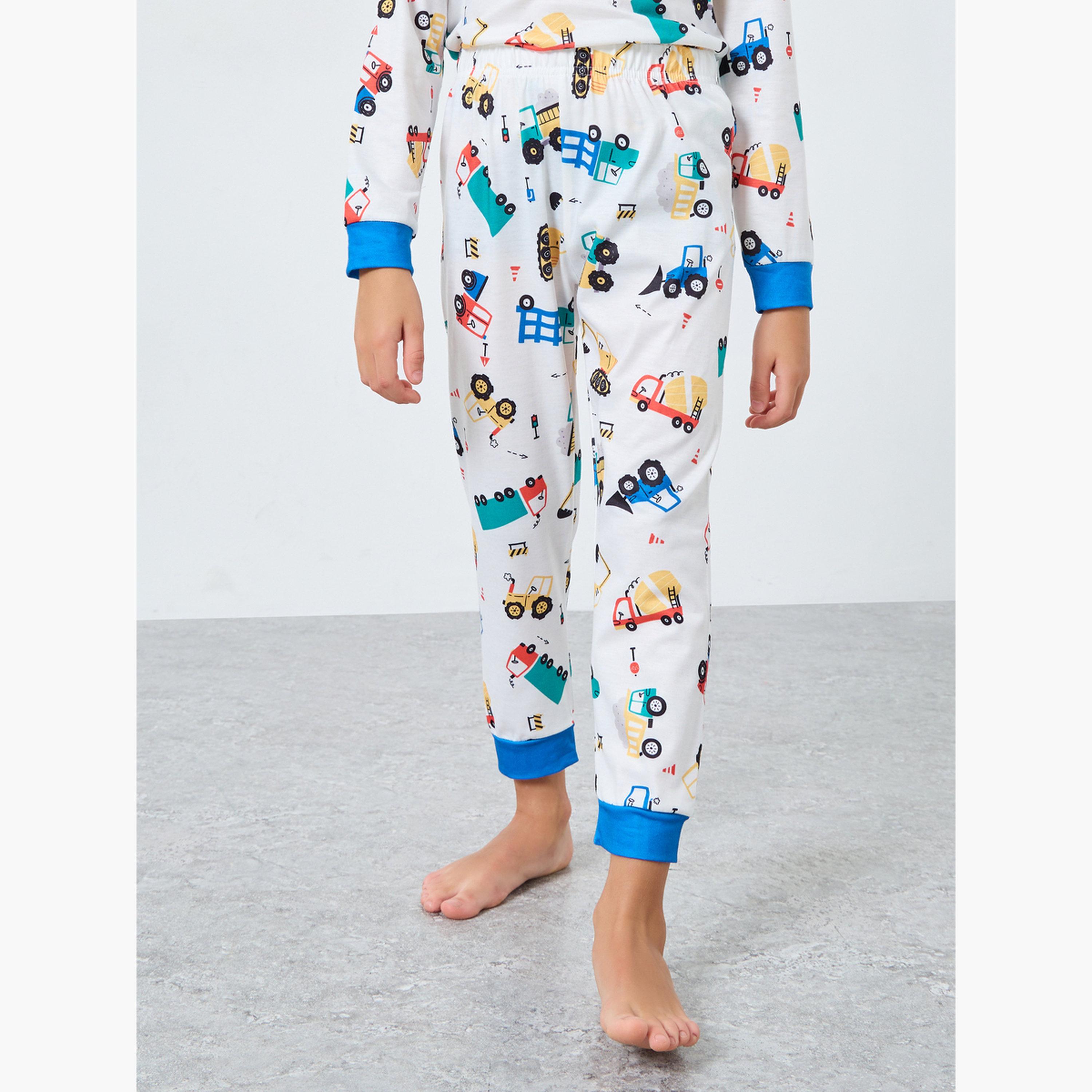 Styli Off White All-Over Print Long Sleeve T-Shirt and Pyjama Set-boys-clothing-nightwear-image-4